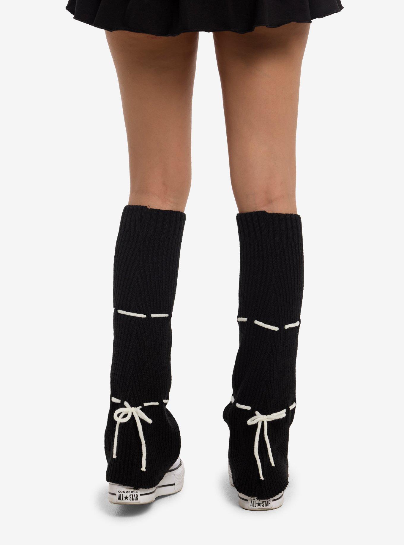 Black & White Tie Flare Leg Warmers, , hi-res
