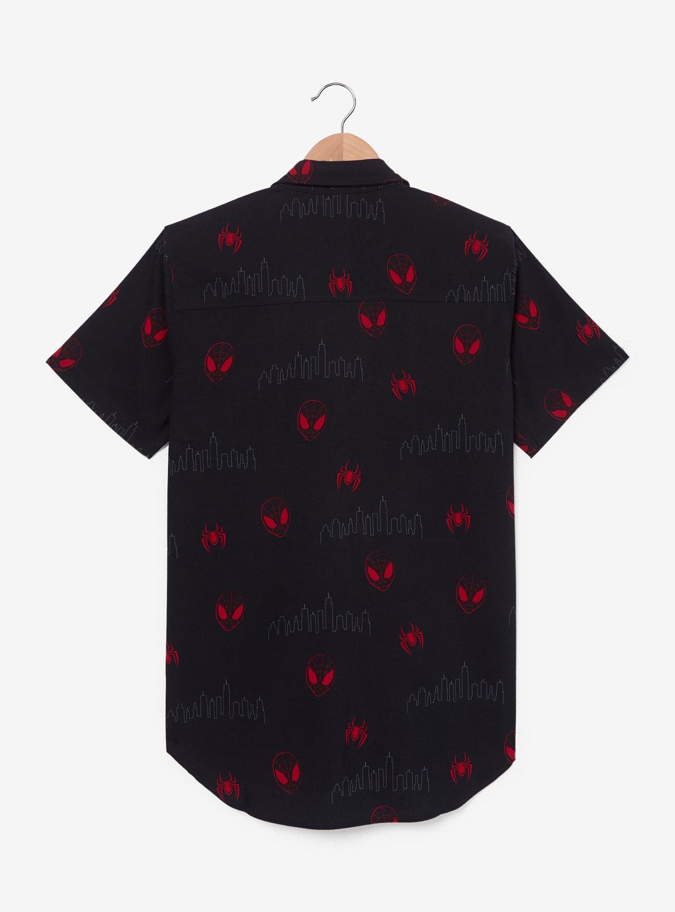 Marvel Spider-Man Miles Morales Mask Allover Print Woven Button-Up &mdash; BoxLunch Exclusive, , hi-res