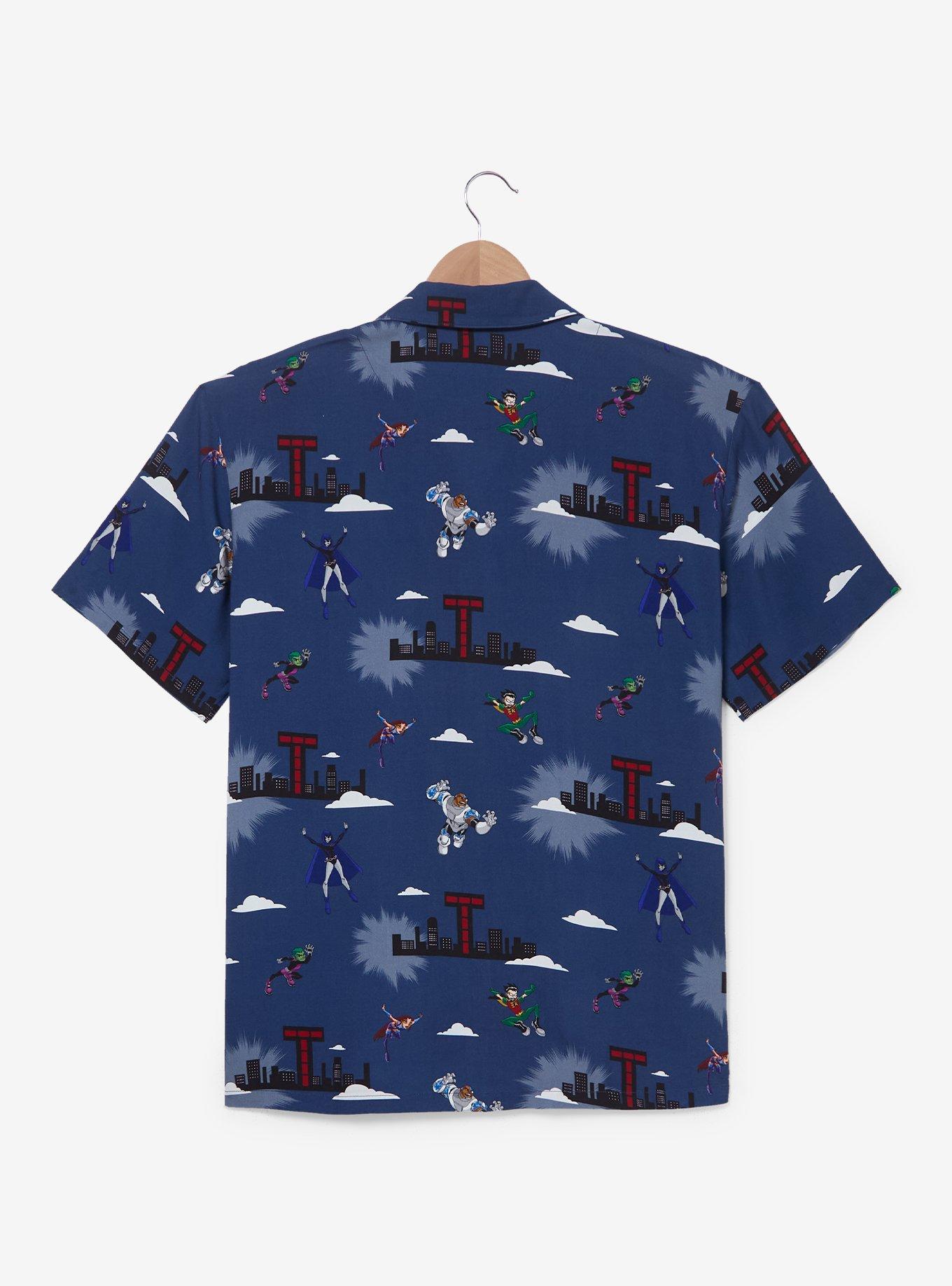 Teen Titans Allover Print Woven Button-Up &mdash; BoxLunch Exclusive, , hi-res