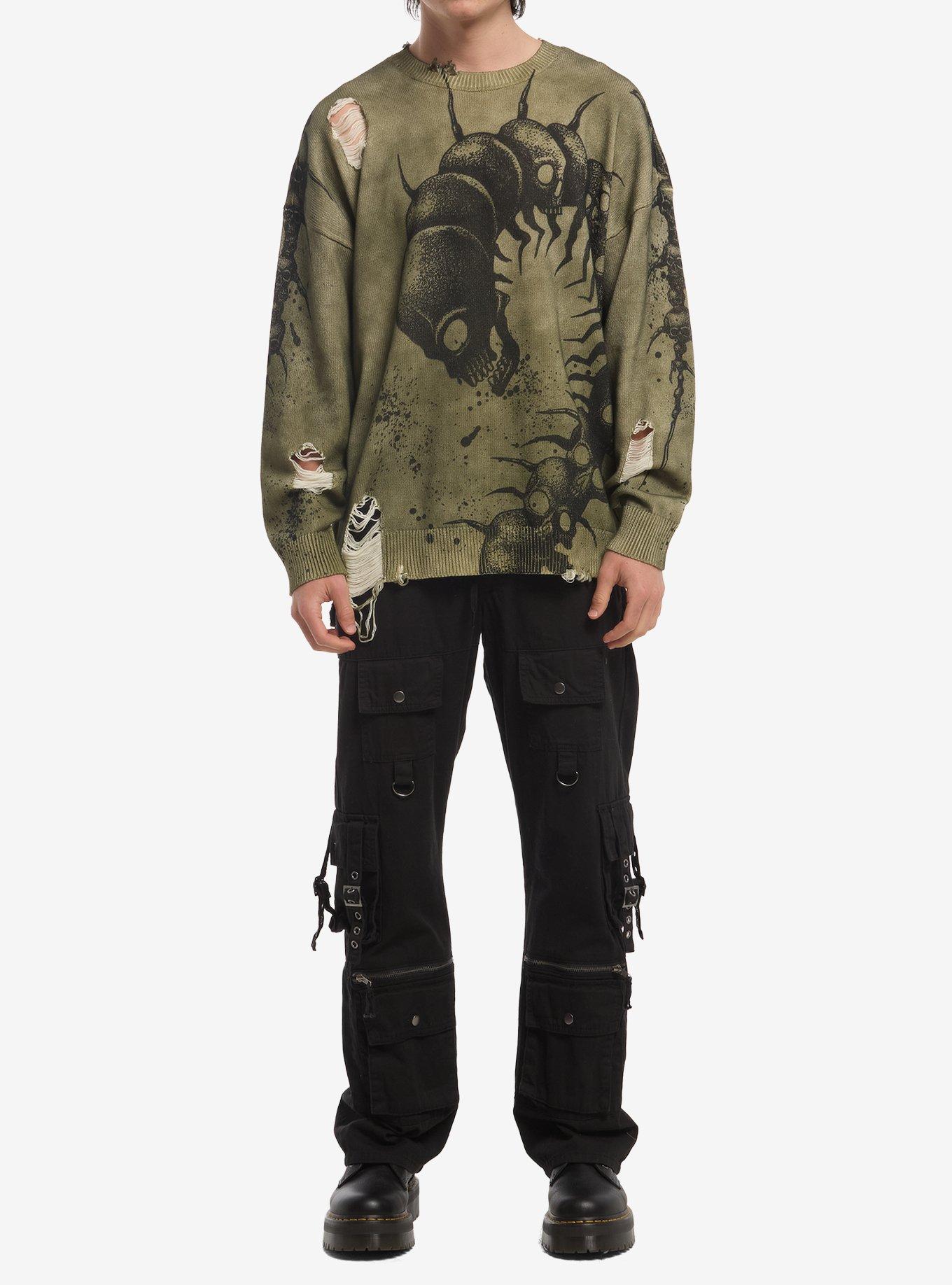 Centipede Skull Destructed Sweater, BLACK, alternate