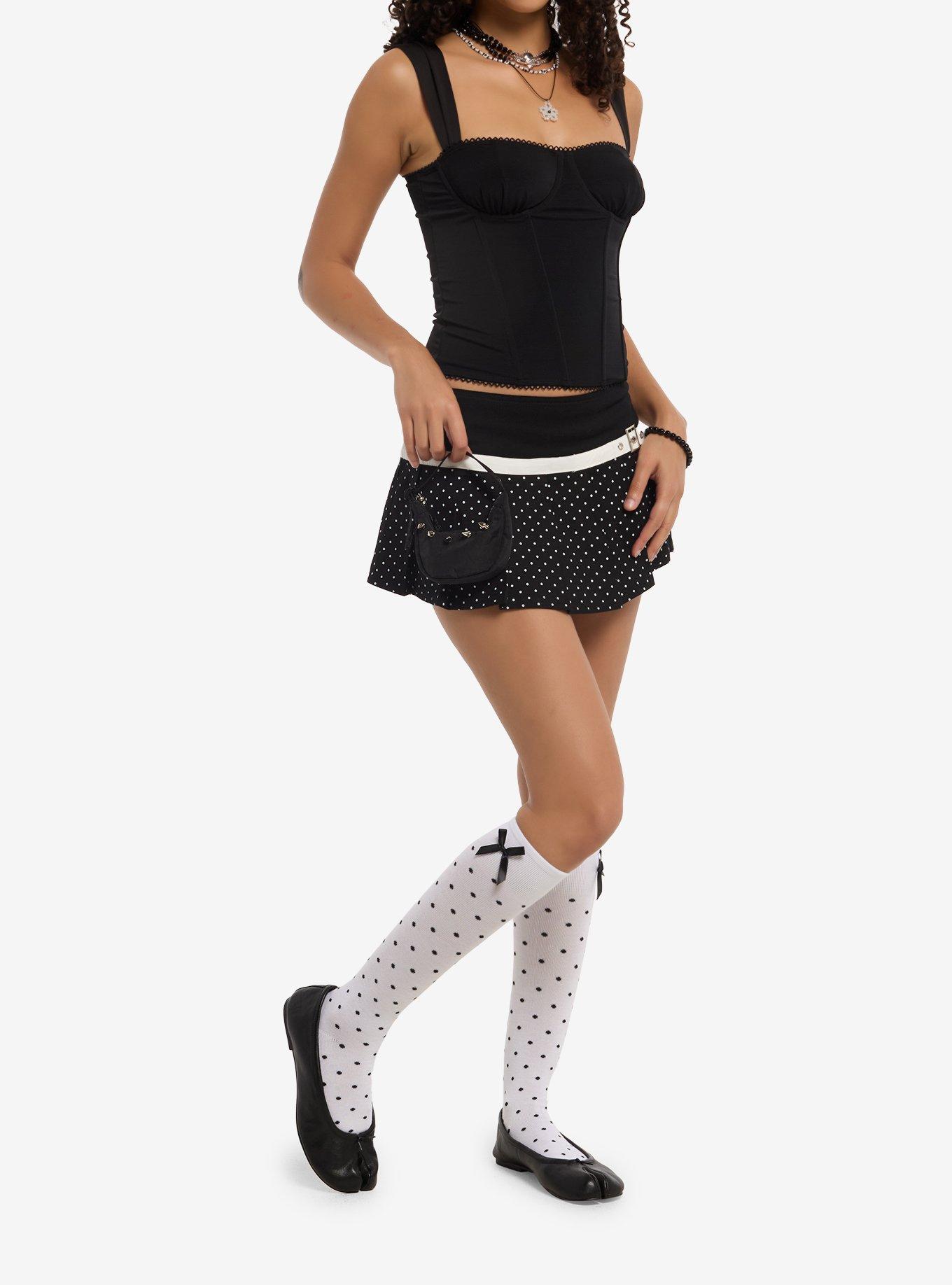 Black & White Polka Dot Belted Mini Skirt, , hi-res