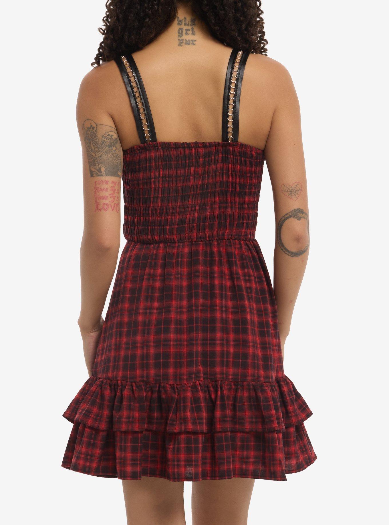 Red Plaid Ruffle Dress, , hi-res
