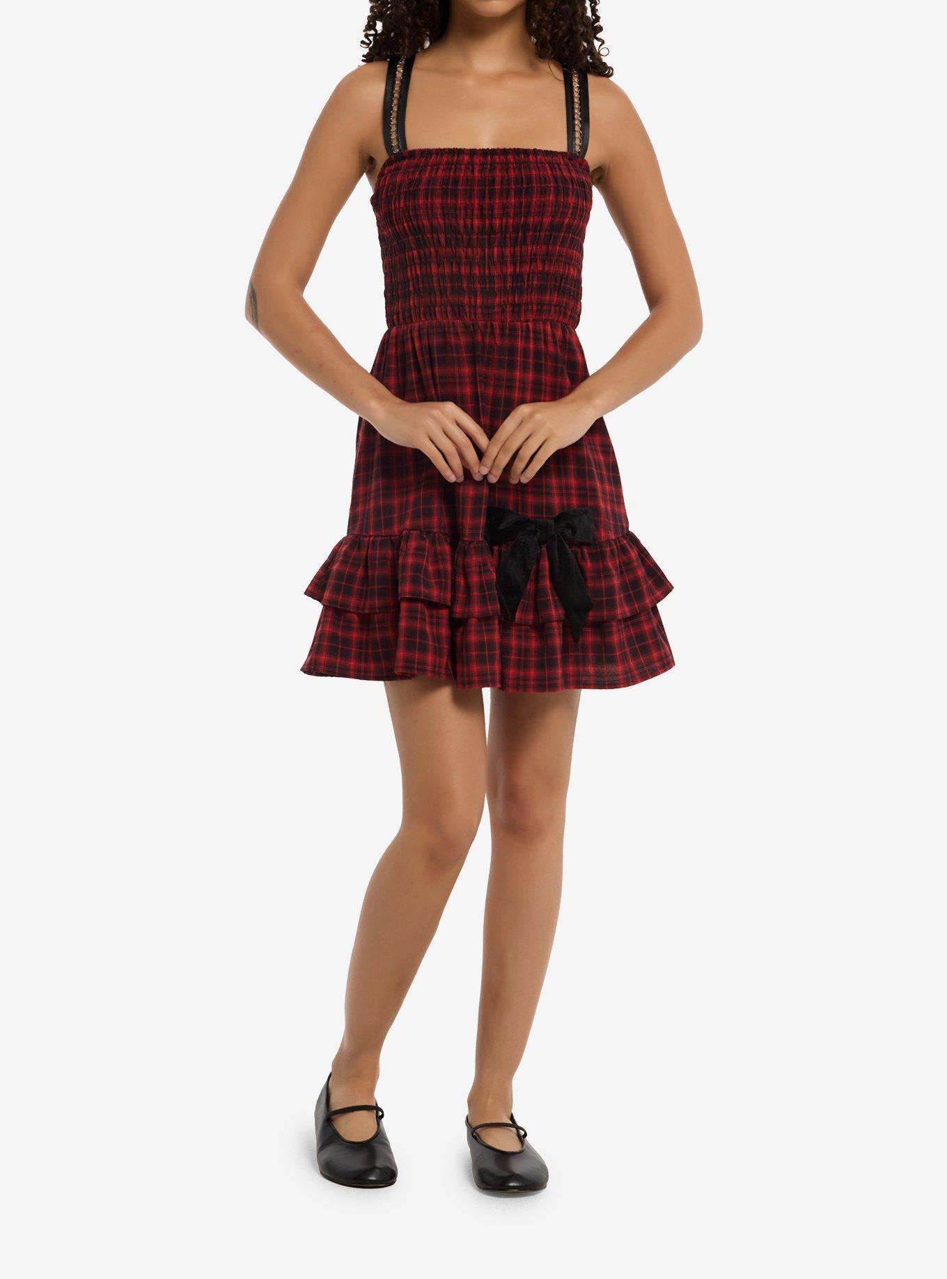 Red Plaid Ruffle Dress, MULTI, alternate
