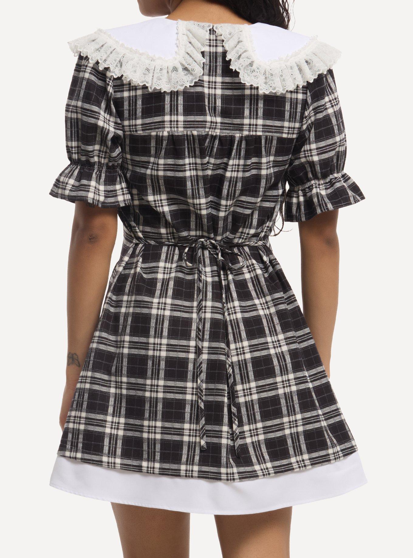 Black & White Plaid Collared Dress, , hi-res