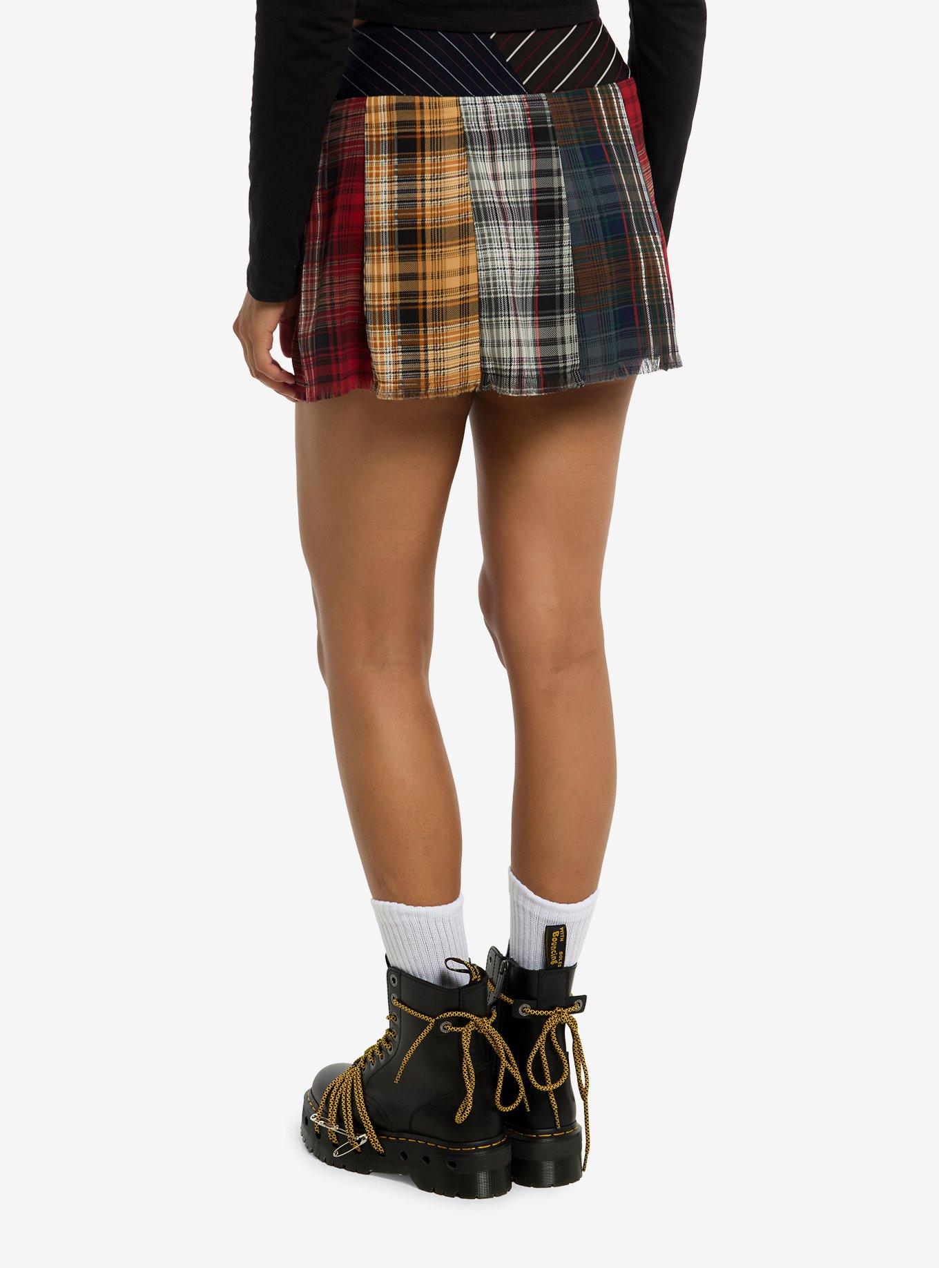 Multi-Plaid Pleated Skirt, , hi-res