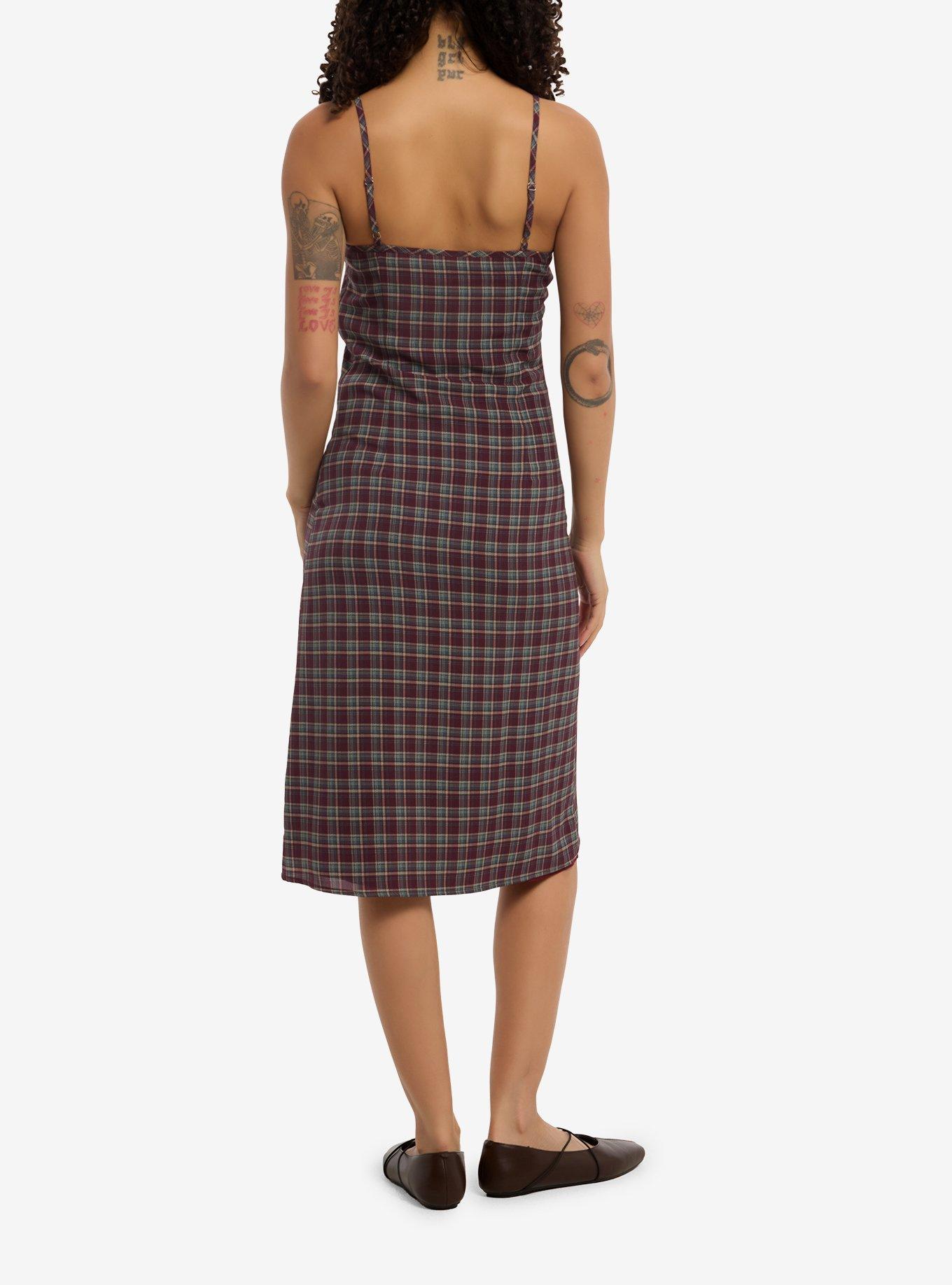 Plum & Blue Plaid Midi Slip Dress, , hi-res