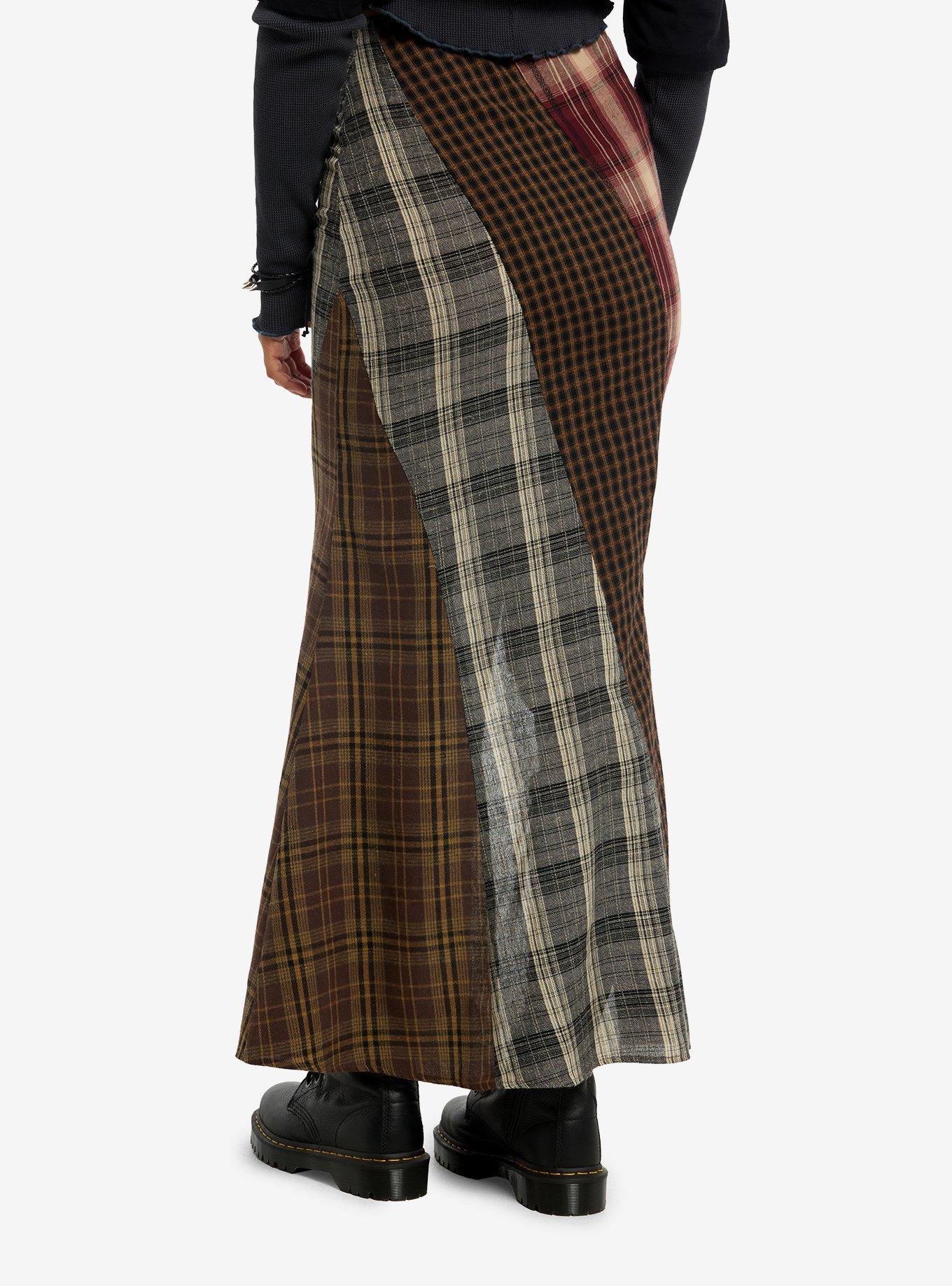 Multi-Plaid Side Slit Maxi Skirt, , hi-res