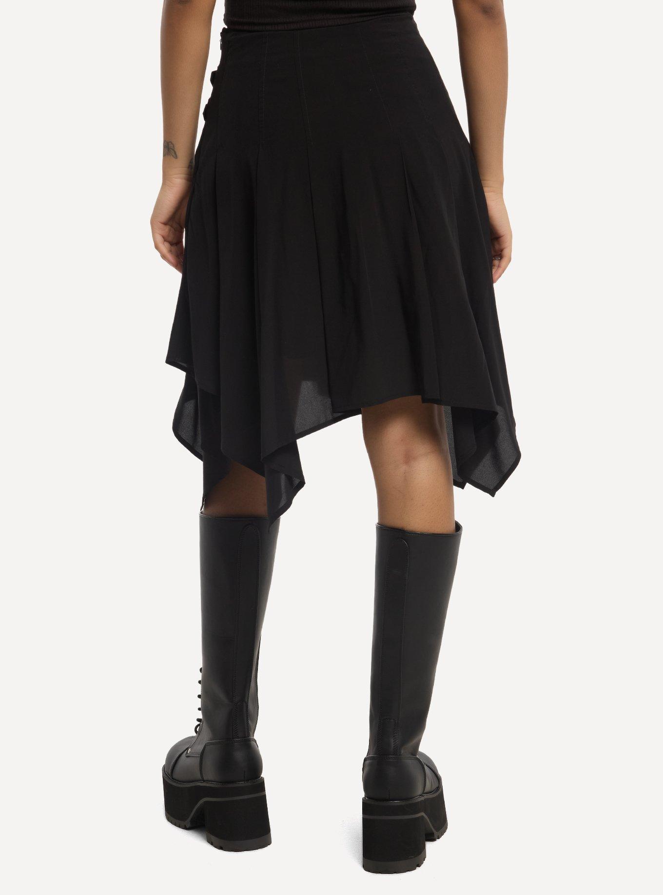 Black Buckle Hanky Hem Midi Skirt, , hi-res
