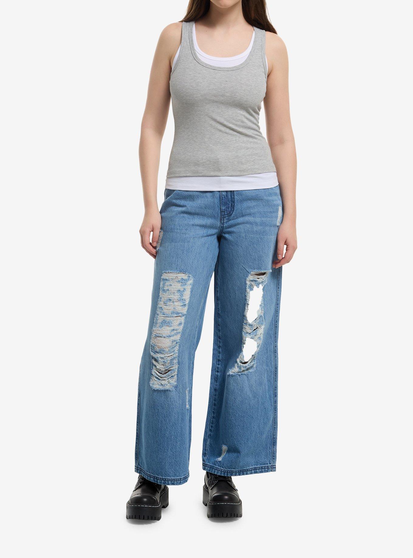 Grey & White Layered Girls Tank Top, , hi-res