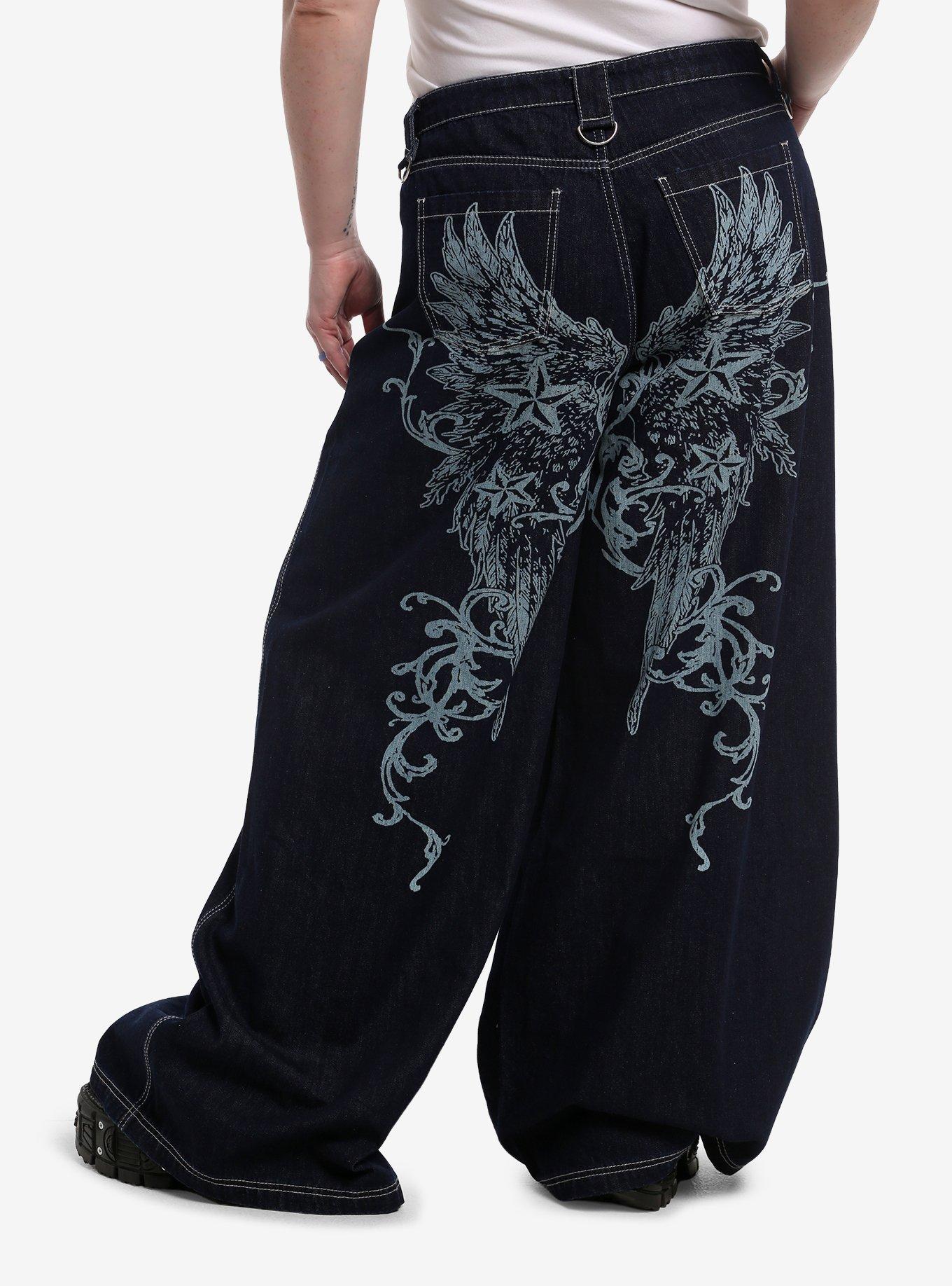 Social Collision Wings Wide Leg Jeans Plus Size, , hi-res