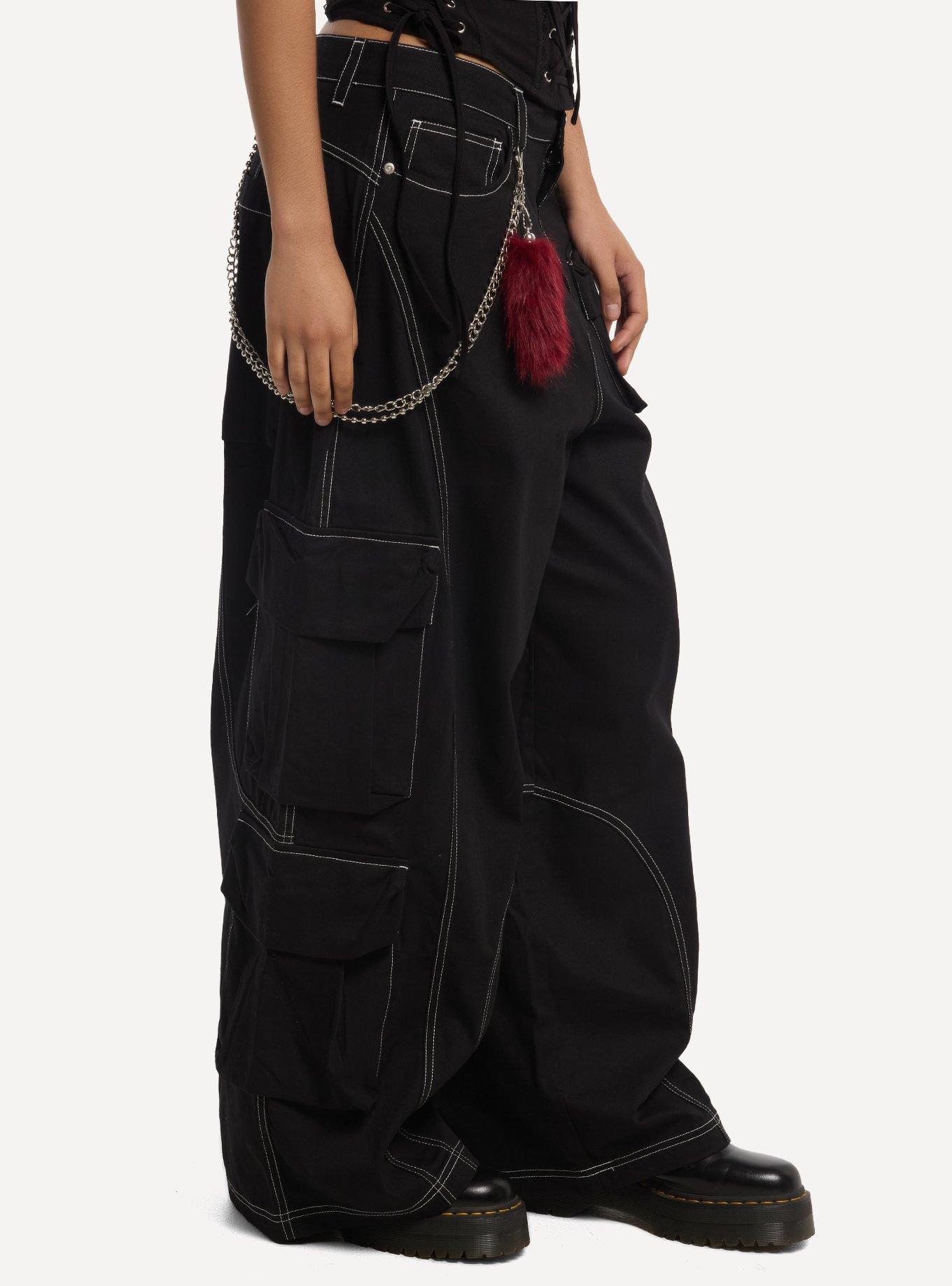 Black & White Contrast Stitch Side Chain Cargo Pants, MULTI, alternate - view 3