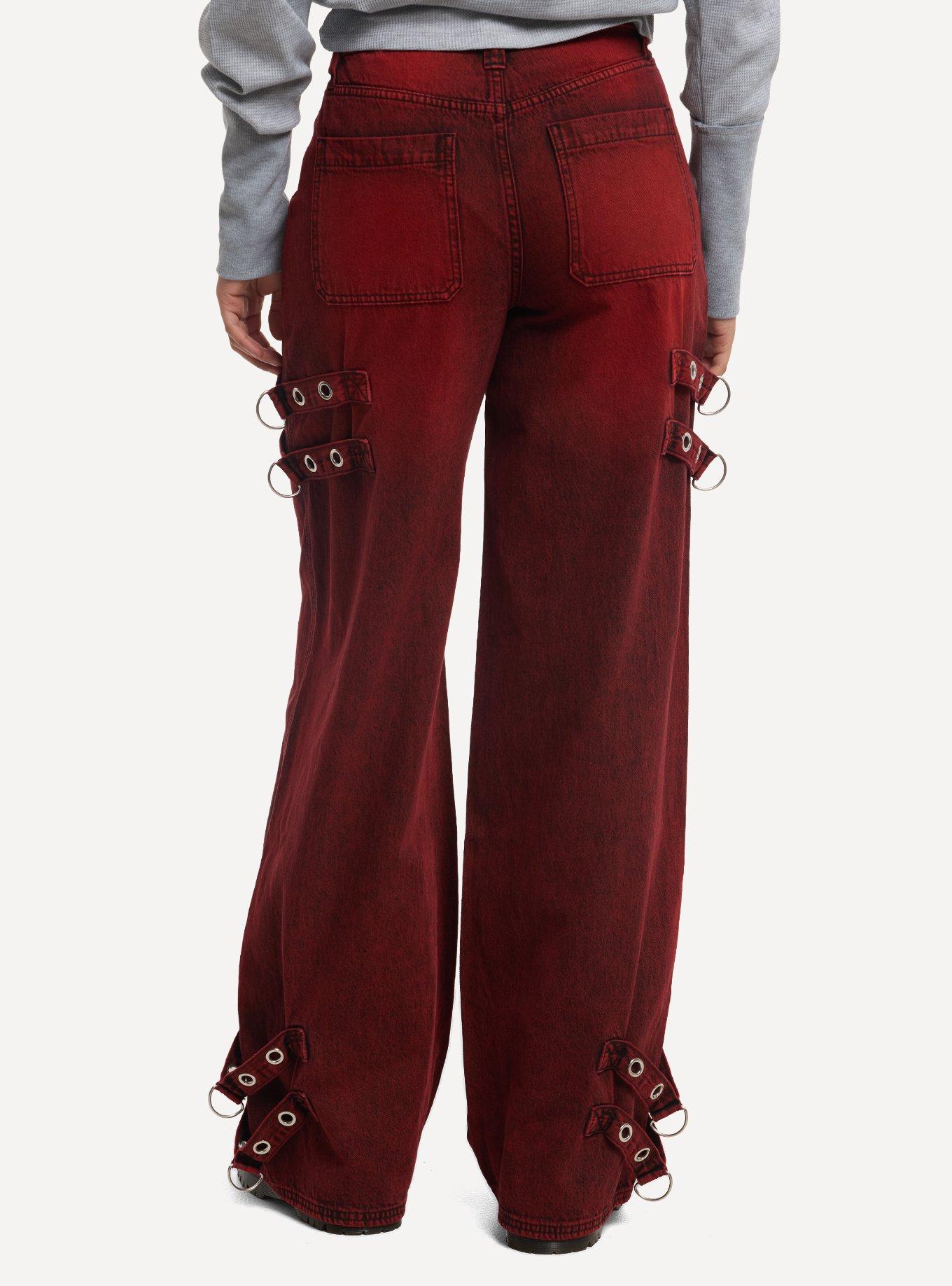 Social Collision Red Grommet Strap Wide Leg Jeans, , hi-res