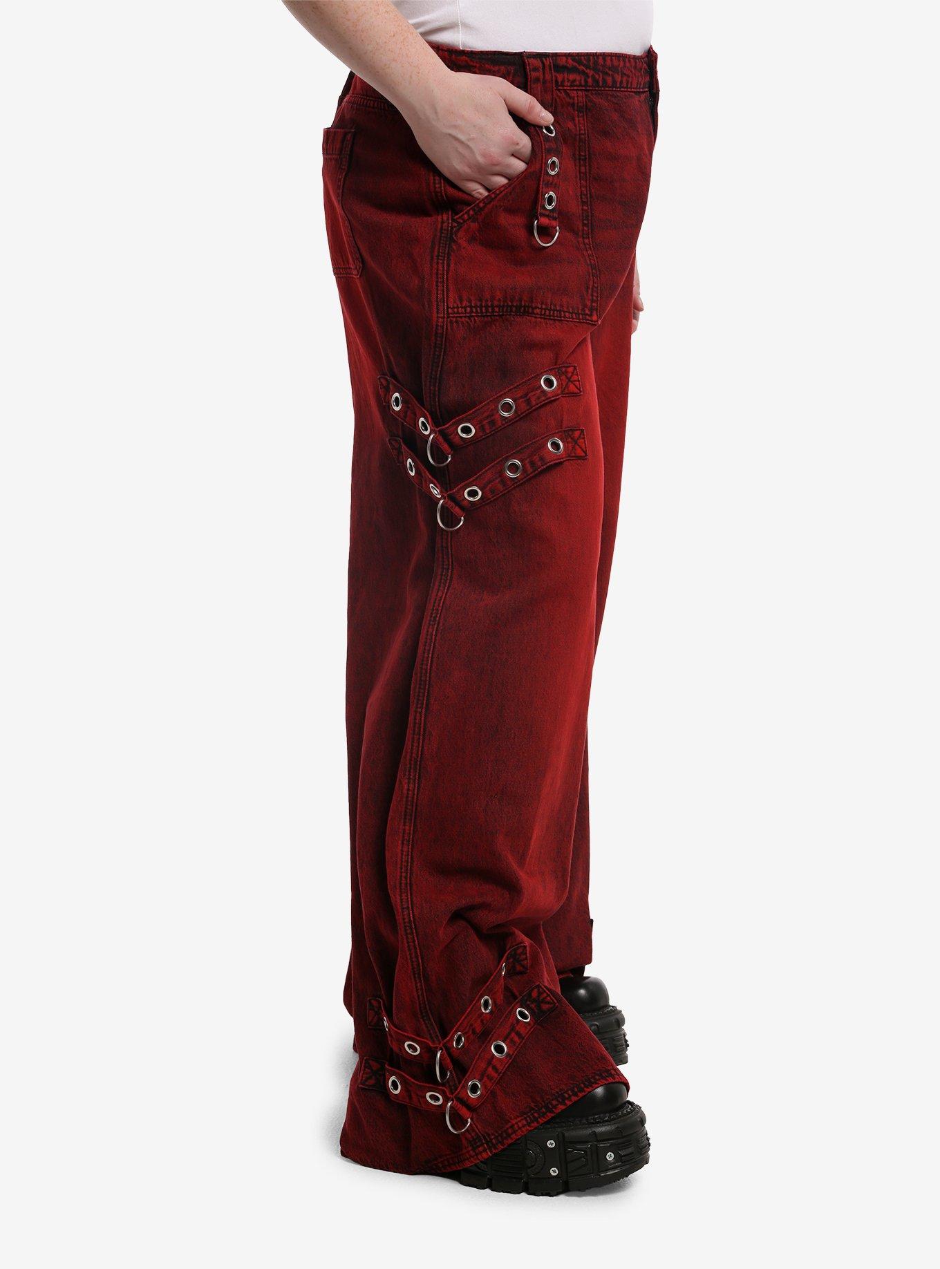 Social Collision Red Grommet Strap Wide Leg Jeans Plus Size, MULTI, alternate - view 3