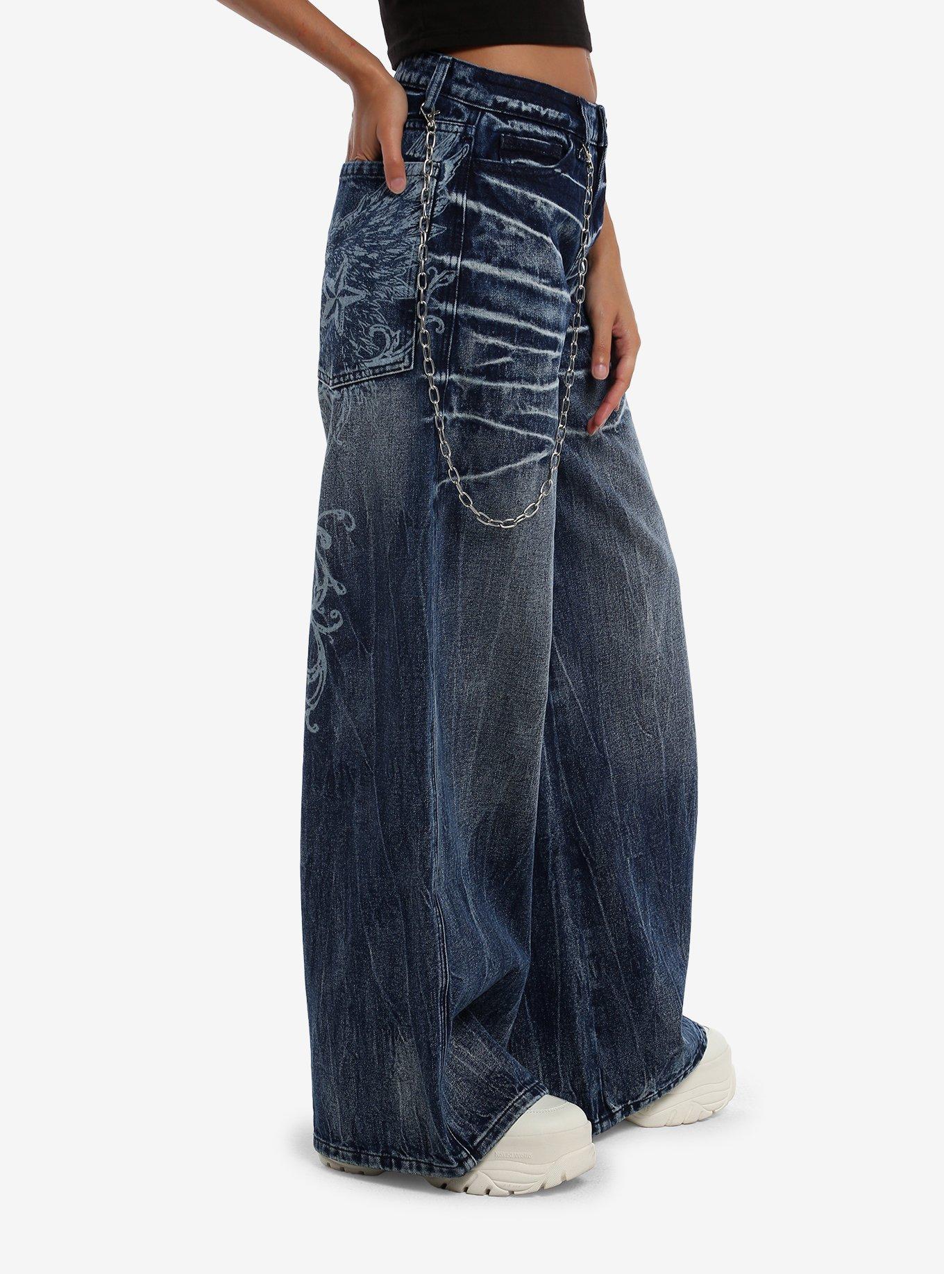 Social Collision Star Filigree Back Print Jeans With Side Chain, MULTI, alternate - view 3