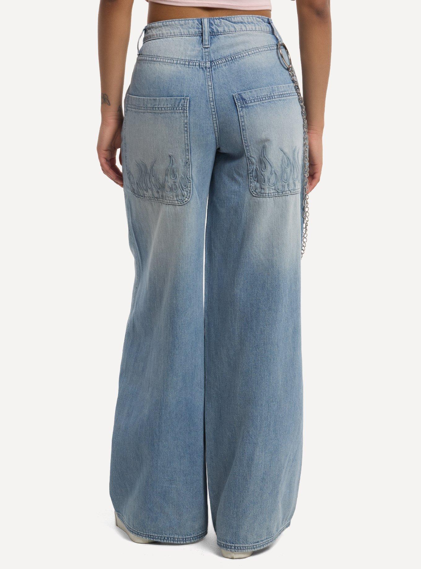 Social Collision Frayed Flame Wide Leg Jeans, , hi-res