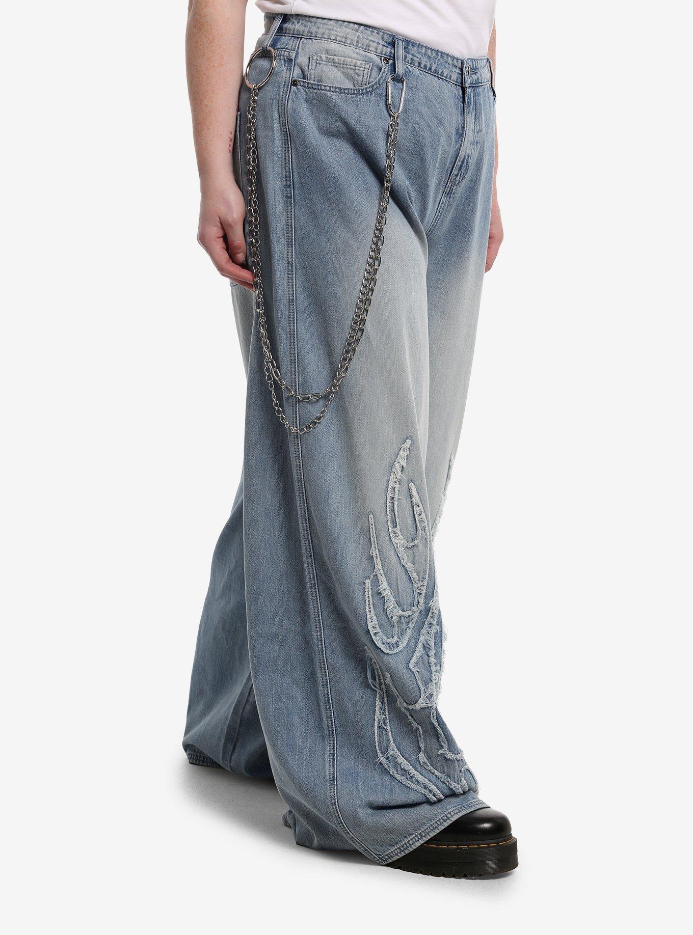 Social Collision Frayed Flame Wide Leg Jeans Plus Size, MULTI, alternate - view 3