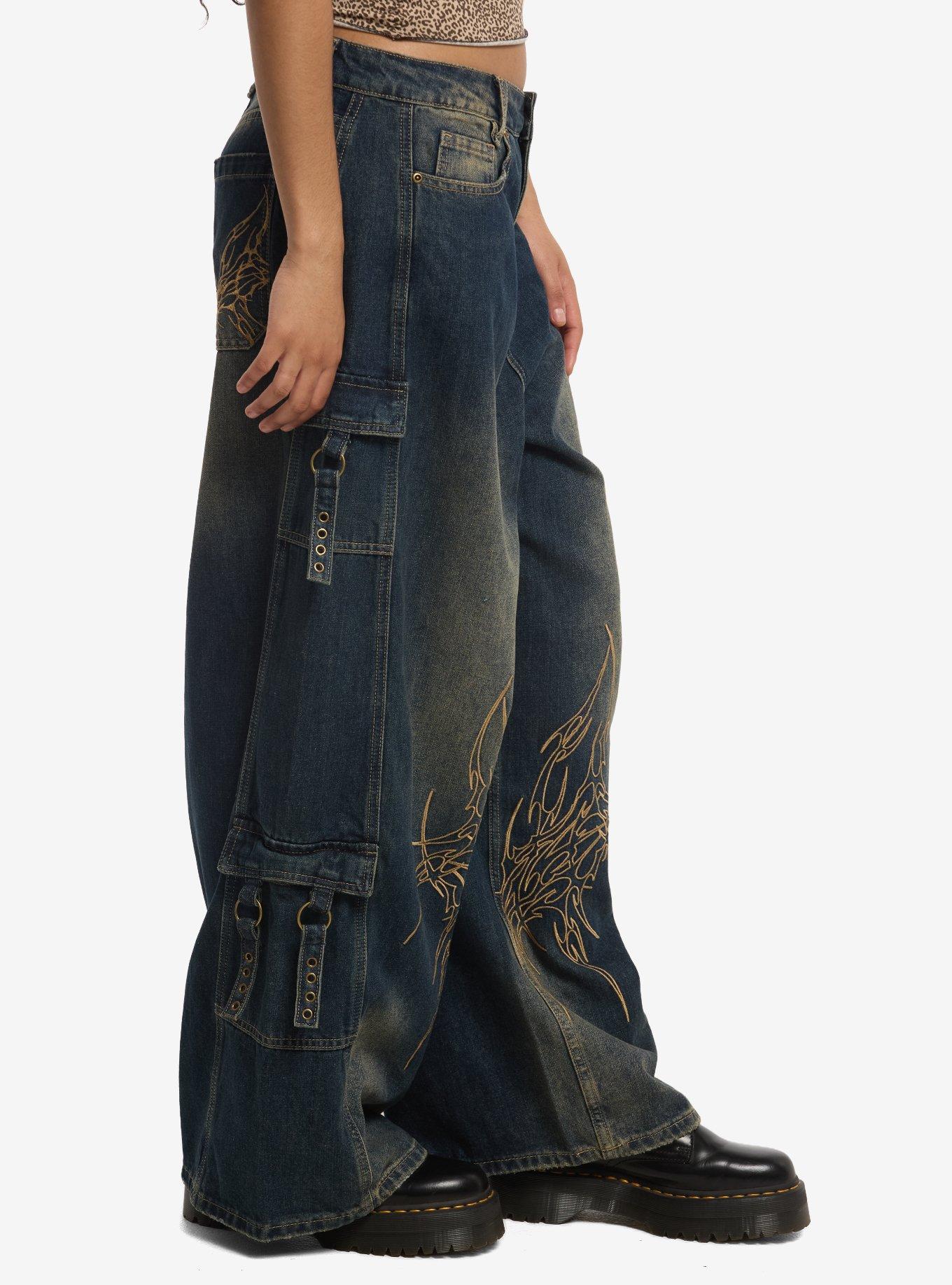 Social Collision Butterfly Stitch Wide Leg Cargo Jeans, MULTI, alternate - view 3