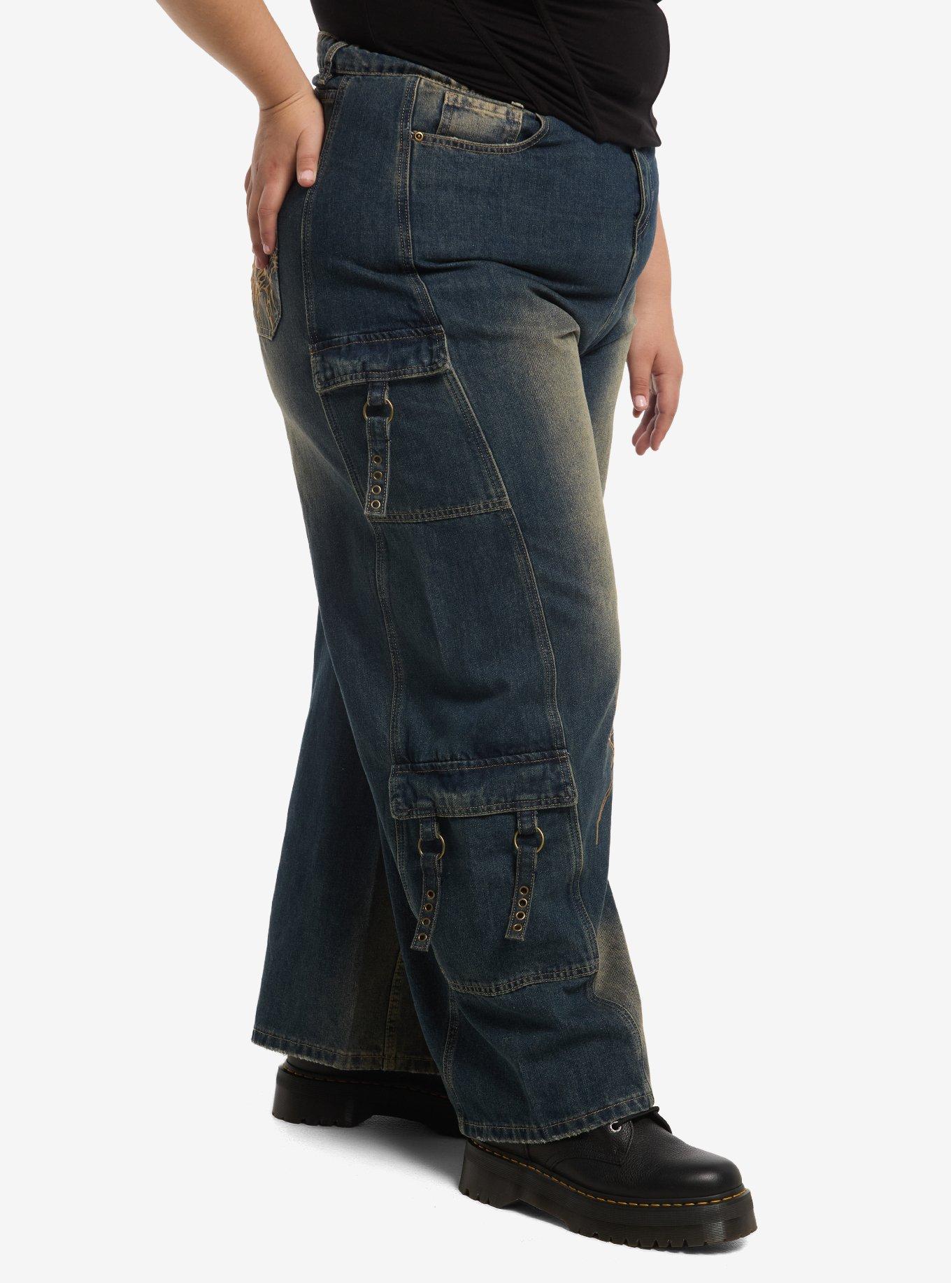Social Collision Butterfly Stitch Wide Leg Cargo Jeans, MULTI, alternate - view 3