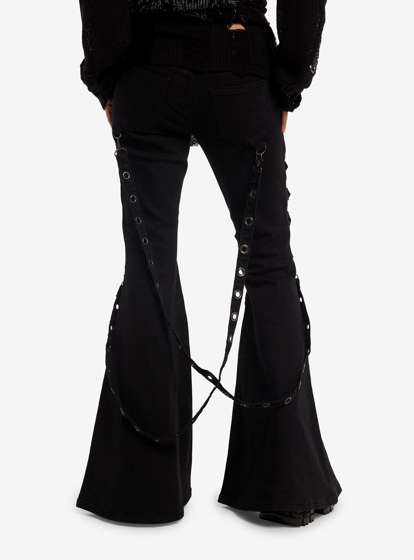 Social Collision Grommet Strap Buckle Low-Rise Flare Jeans, , hi-res