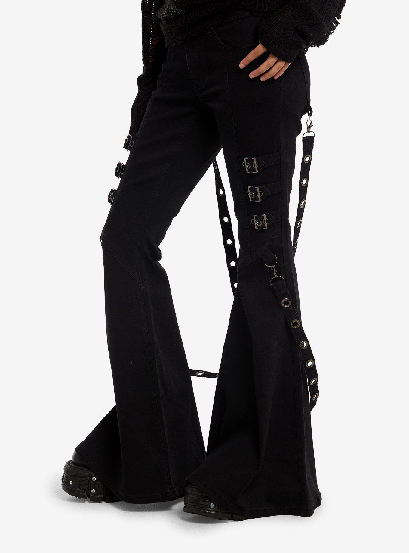 Social Collision Grommet Strap Buckle Low-Rise Flare Jeans, MULTI, alternate