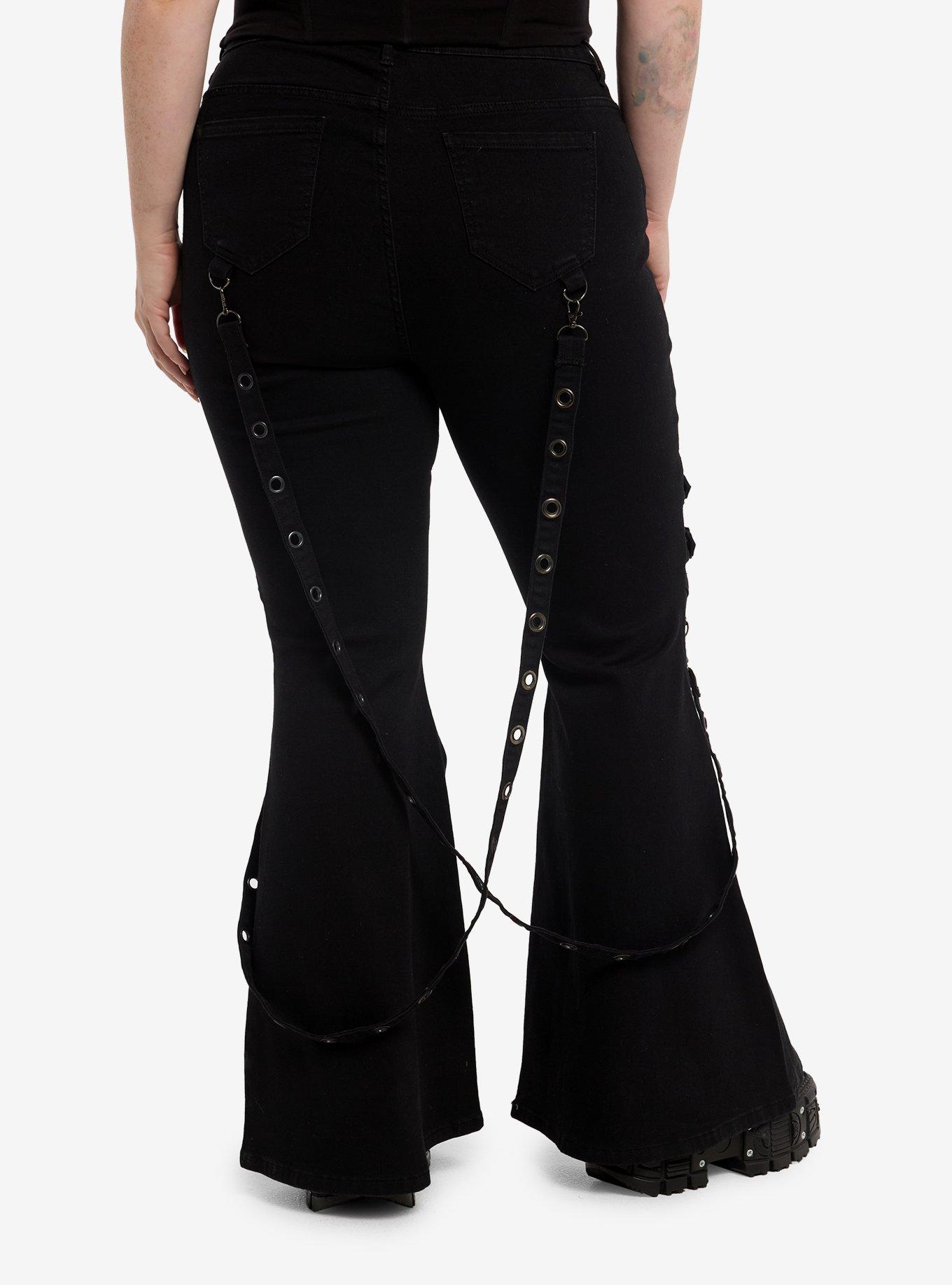 Social Collision Grommet Strap Buckle Low-Rise Flare Jeans Plus Size, , hi-res
