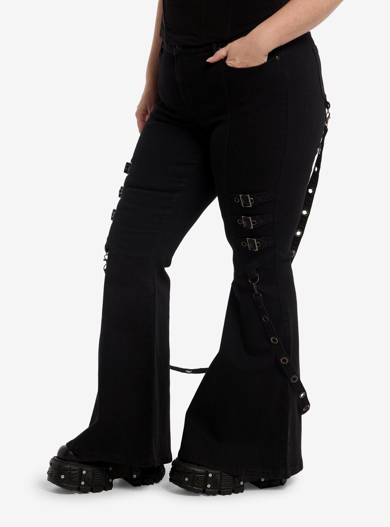 Social Collision Grommet Strap Buckle Low-Rise Flare Jeans Plus Size, MULTI, alternate