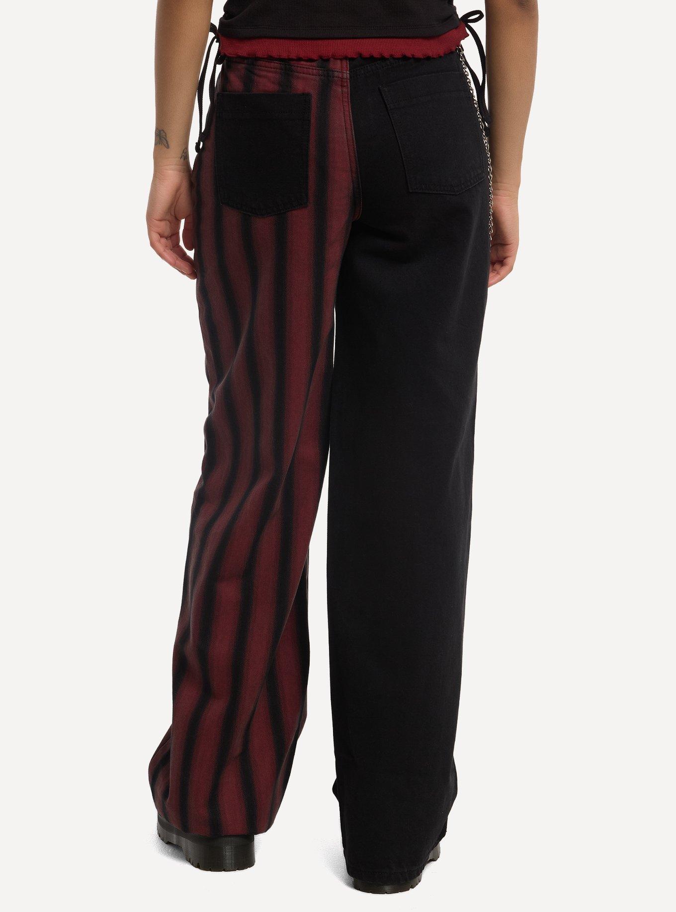 Social Collision Split Black & Red Stripe Wide Leg Jeans, , hi-res