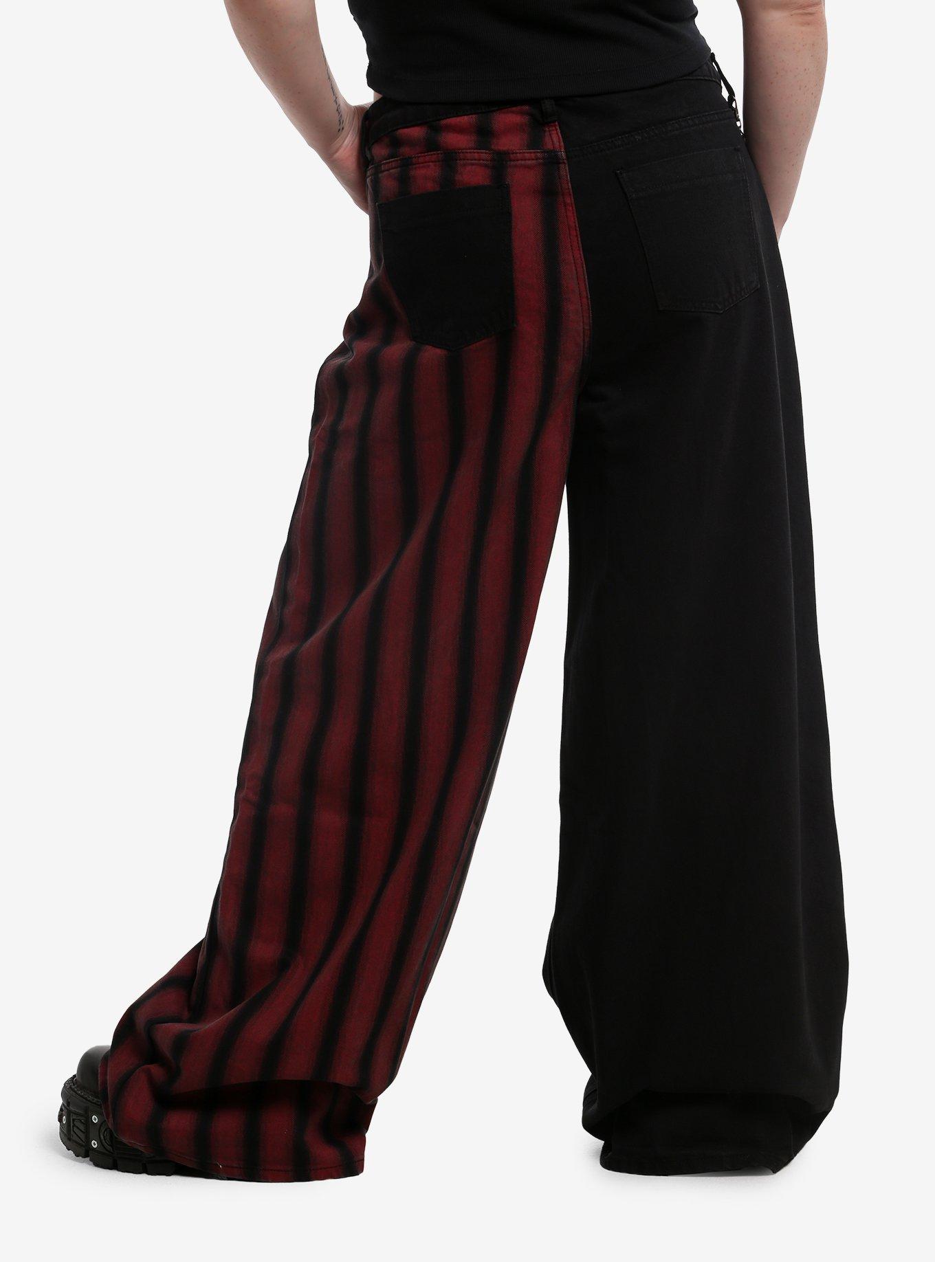 Social Collision Split Black & Red Stripe Wide Leg Jeans Plus Size, , hi-res