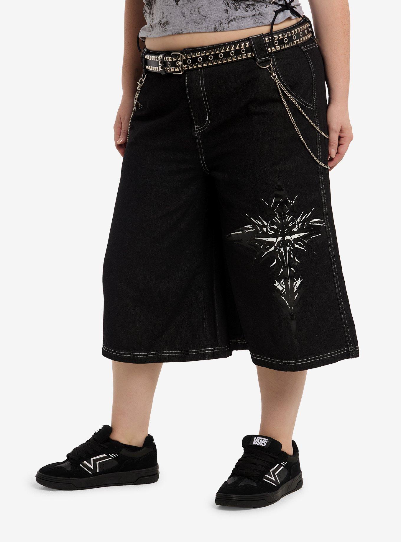 Social Collision Sigil Double Chain Belted Jorts Plus Size, MULTI, alternate - view 3