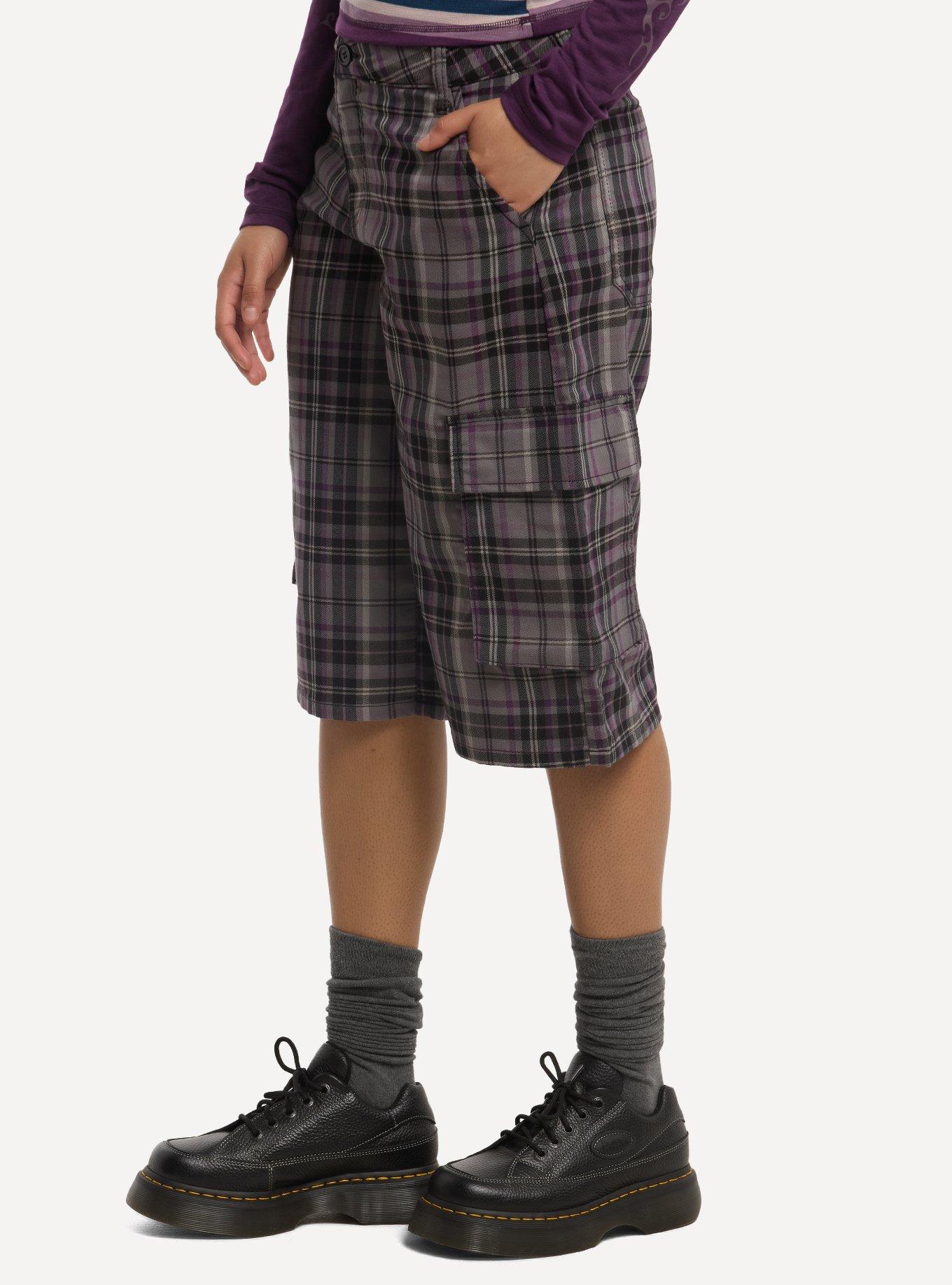 Thorn & Fable Grey & Purple Plaid Cargo Shorts, MULTI, alternate - view 3