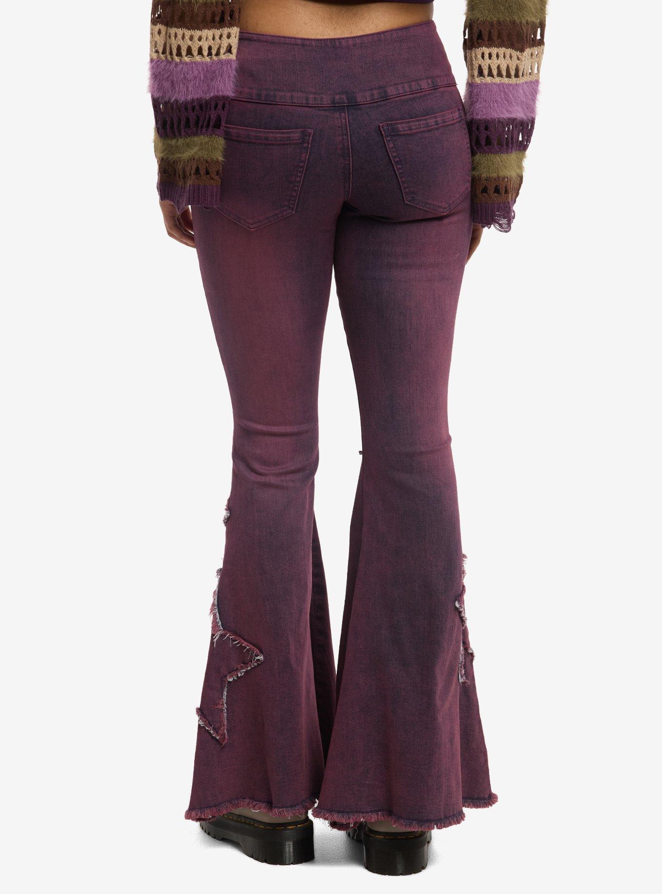 Thorn & Fable Faded Purple Star Flared Jeans, , hi-res