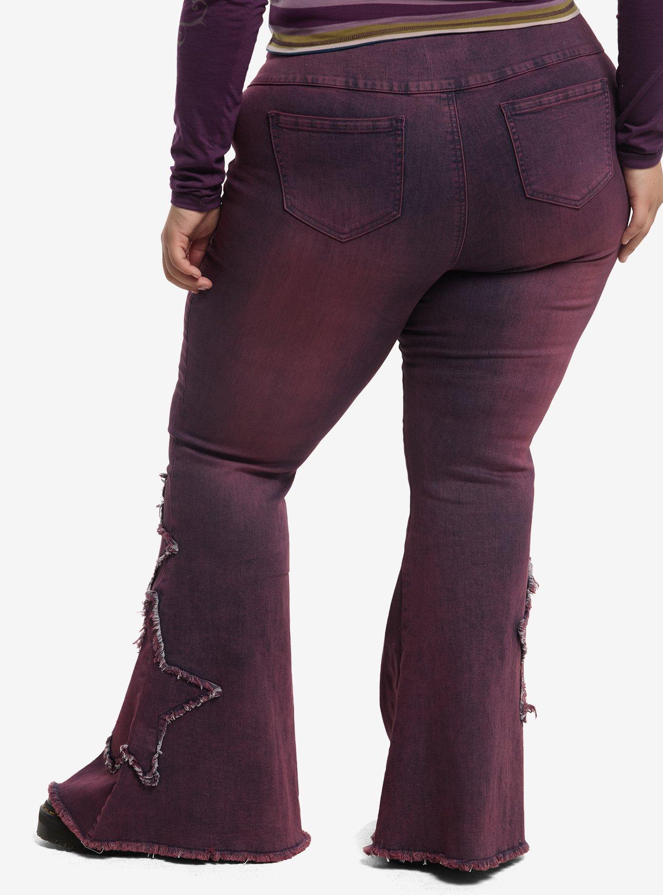 Thorn & Fable Faded Purple Star Flared Jeans Plus Size, , hi-res