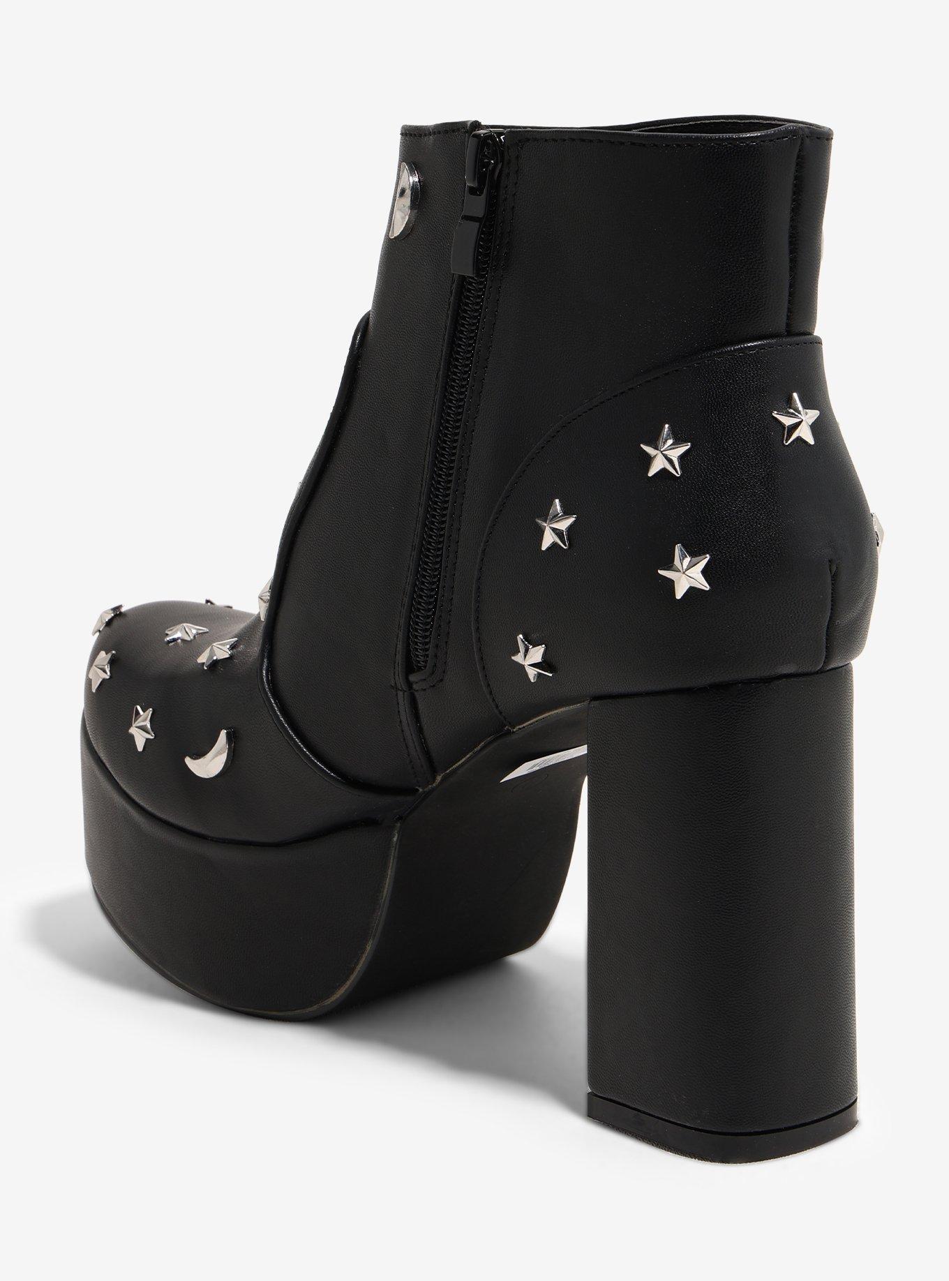 Black Celestial Stud Heel Boots, , hi-res