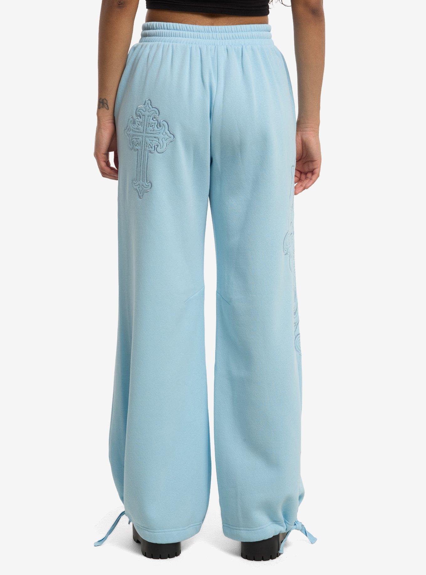Light Blue Cross Wide Leg Lounge Pants, , hi-res