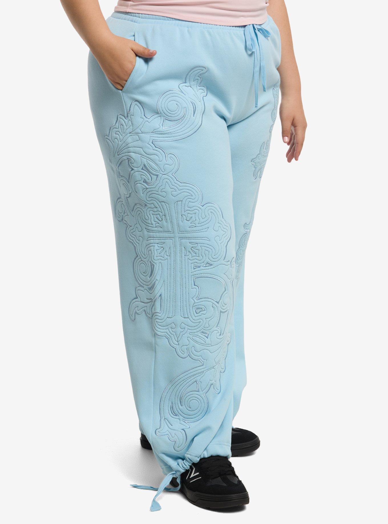 Light Blue Cross Wide Leg Lounge Pants Plus Size, , hi-res