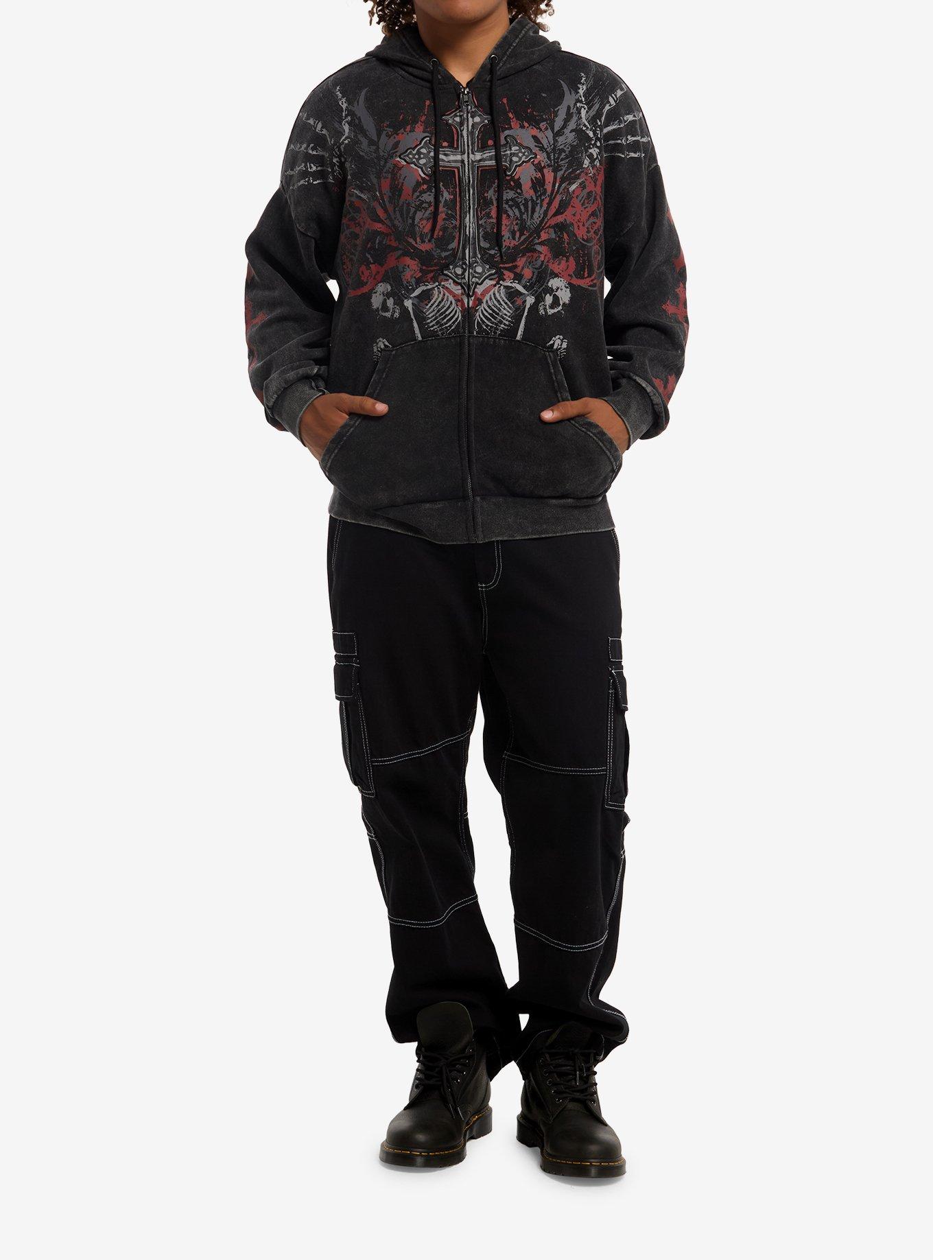 Cross Skeleton Filigree Hoodie, RED, alternate - view 3