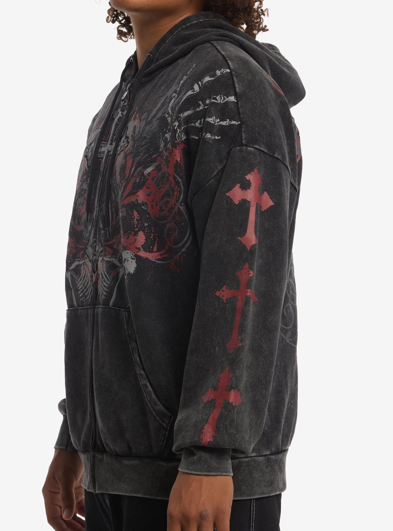 Cross Skeleton Filigree Hoodie, RED, alternate - view 4