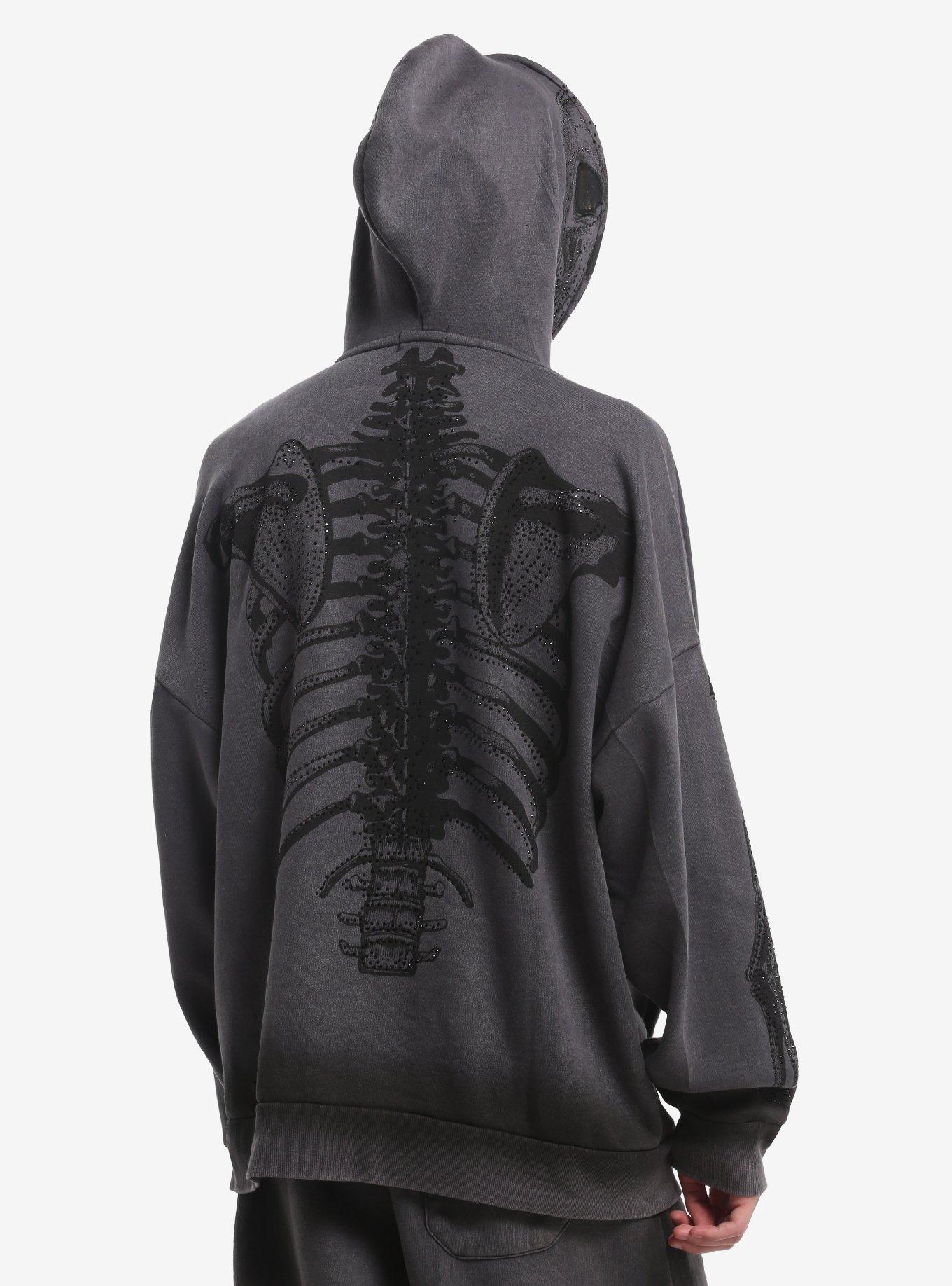 Skeleton Rib Cage Rhinestone Hoodie, , hi-res