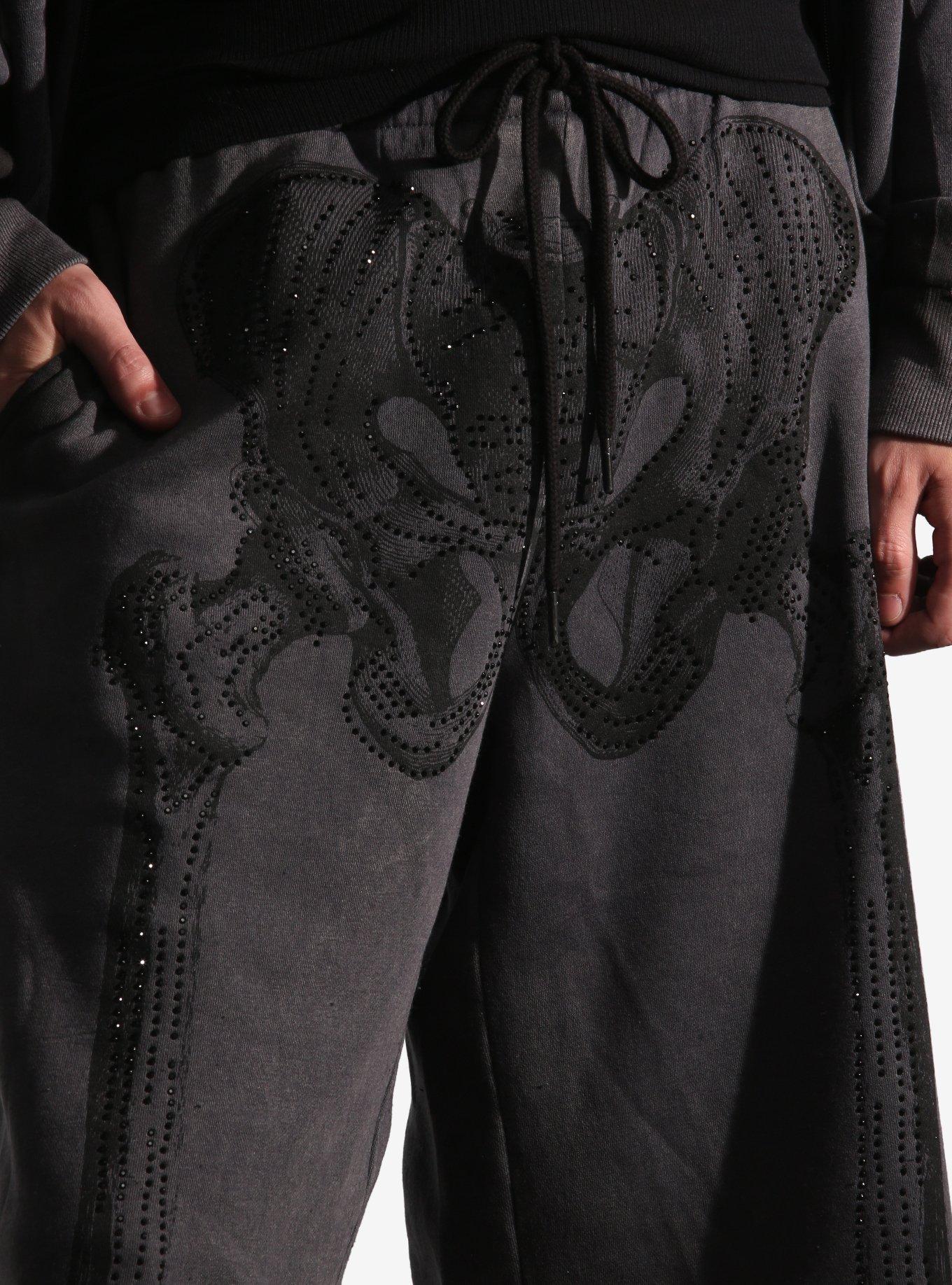 Skeleton Rhinestone Lounge Shorts, GREY, alternate - view 3