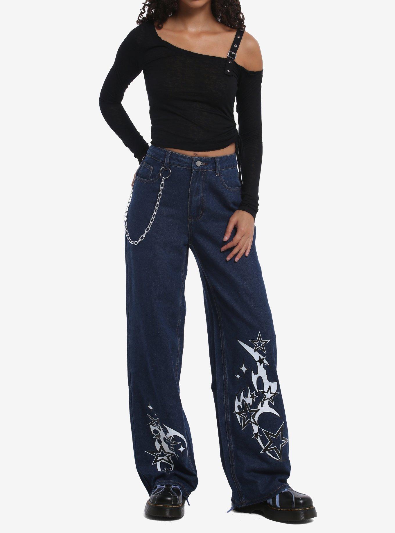 Black Grommet Strap Girls Off-Shoulder Long-Sleeve Top, , hi-res