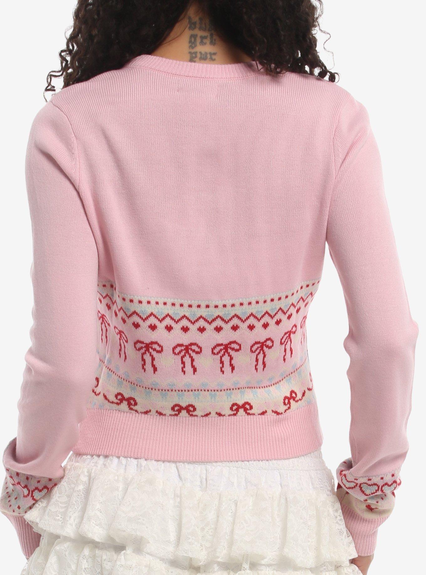 Sweet Society Pink Bow Fair Isle Girls Cardigan, MULTI, alternate - view 3
