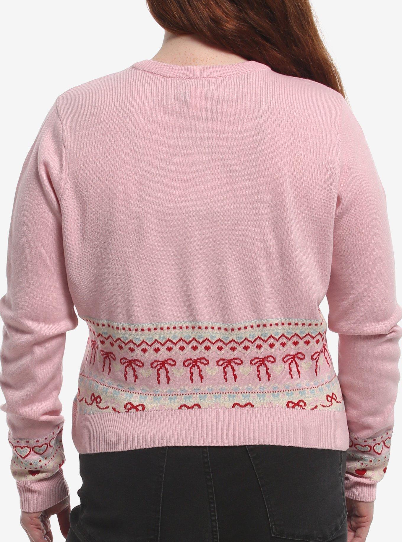 Sweet Society Pink Bow Fair Isle Girls Cardigan Plus Size, MULTI, alternate - view 3