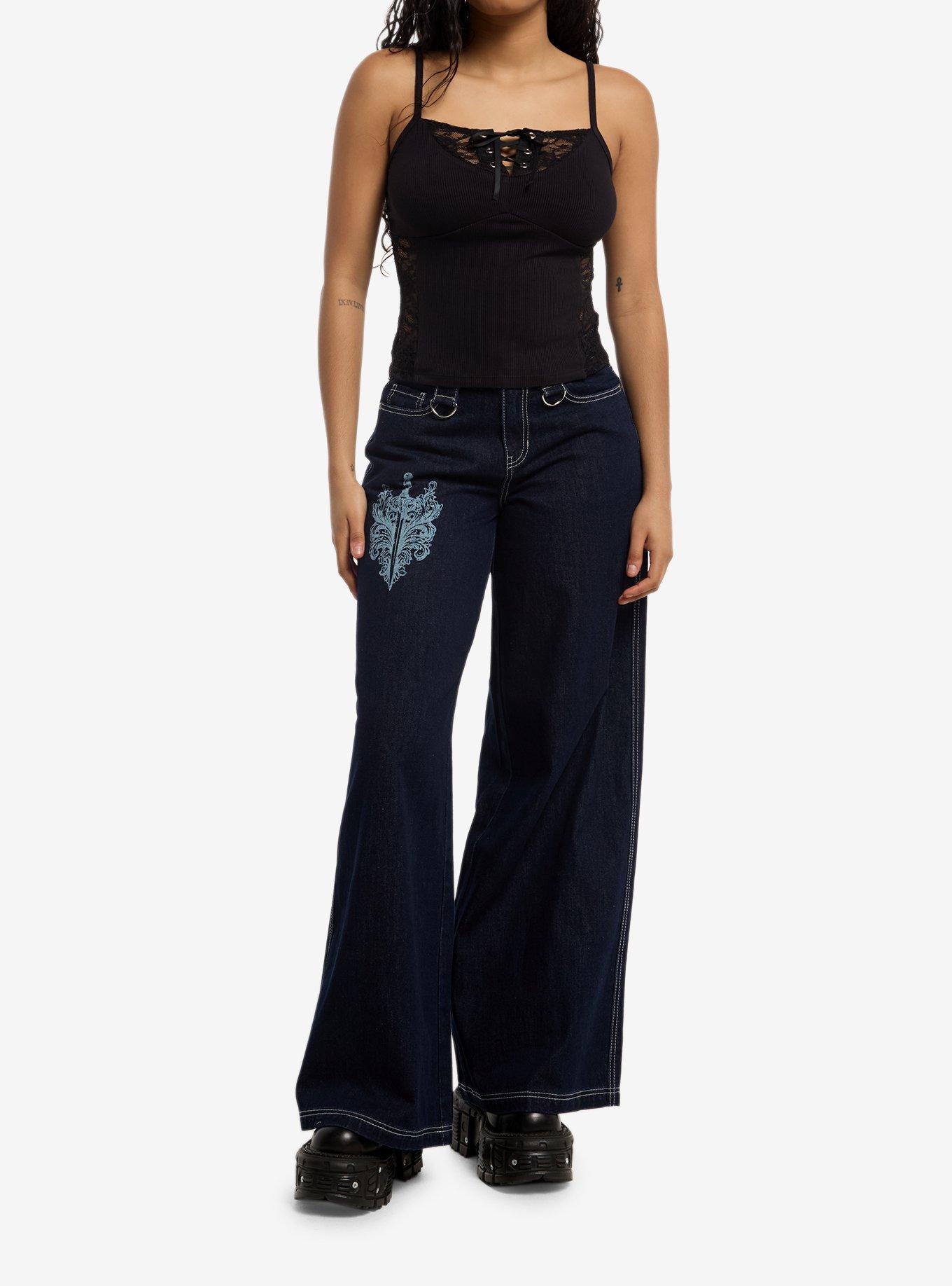 Social Collision Black Lace Panel Tie Girls Cami, , hi-res