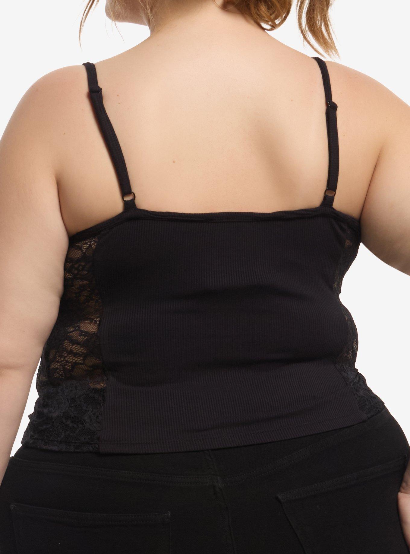 Social Collision Black Lace Panel Tie Girls Cami Plus Size, , hi-res