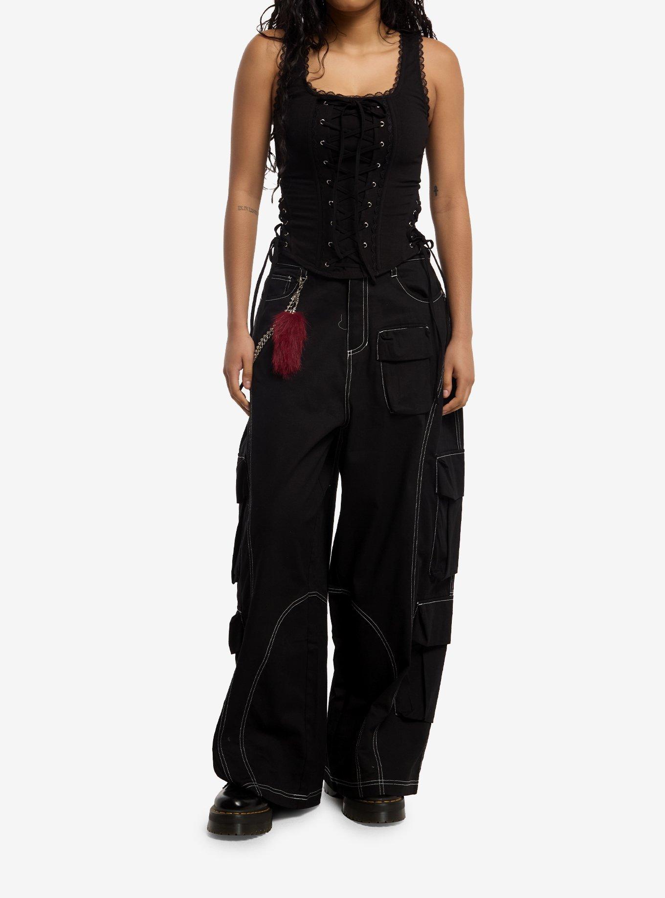 Social Collision Black Lace Corset Girls Tank Top, , hi-res