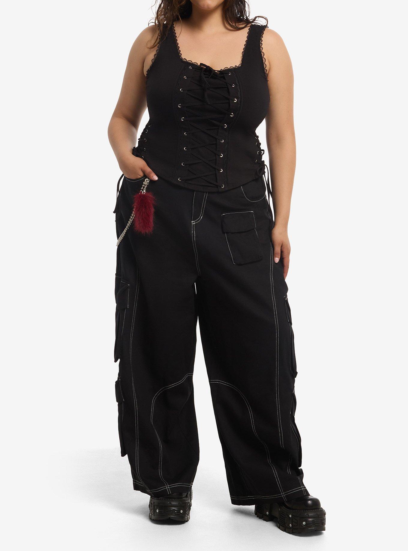 Social Collision Black Lace Corset Girls Tank Top Plus Size, , hi-res