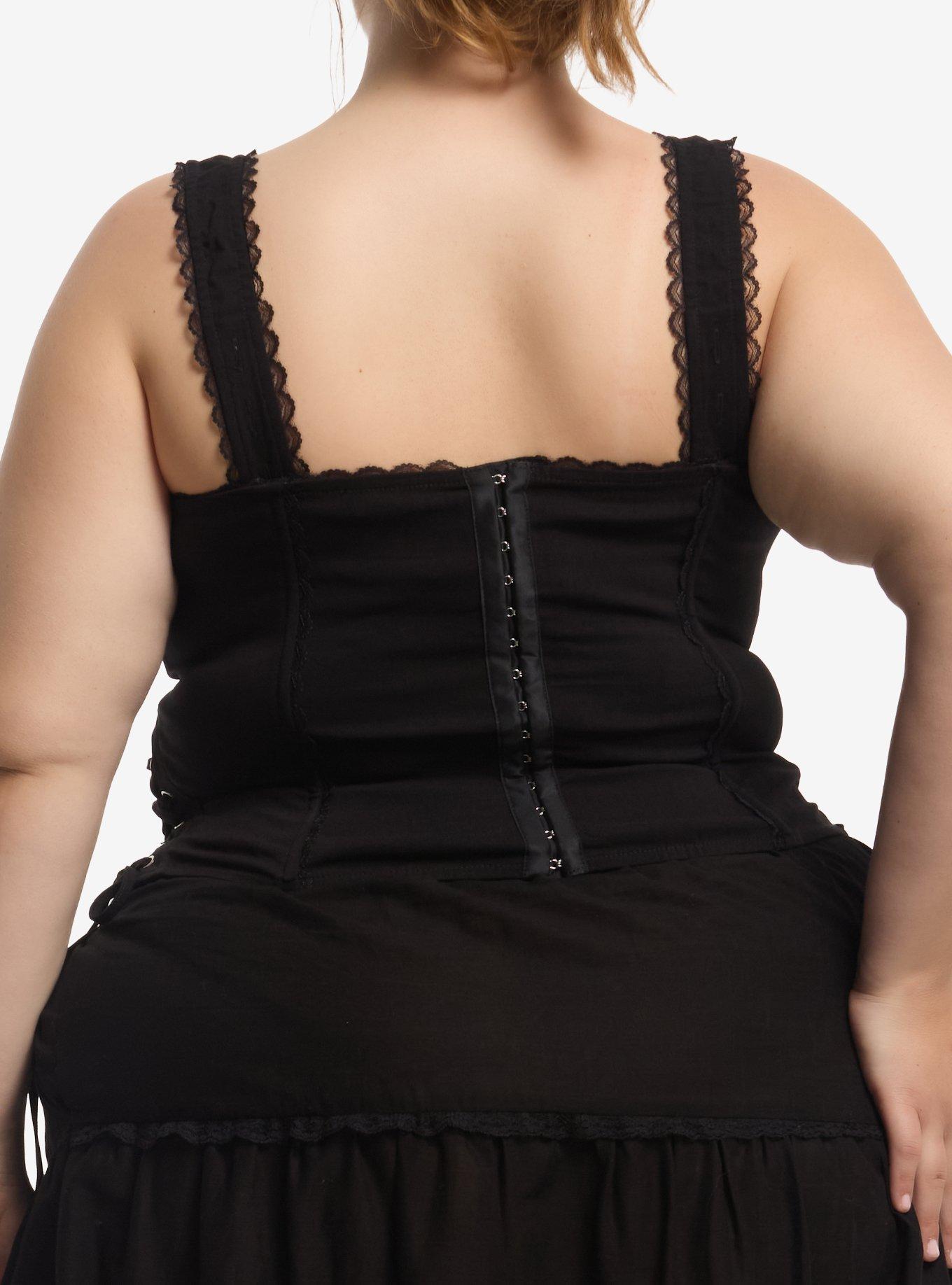 Social Collision Black Lace Corset Girls Tank Top Plus Size, , hi-res