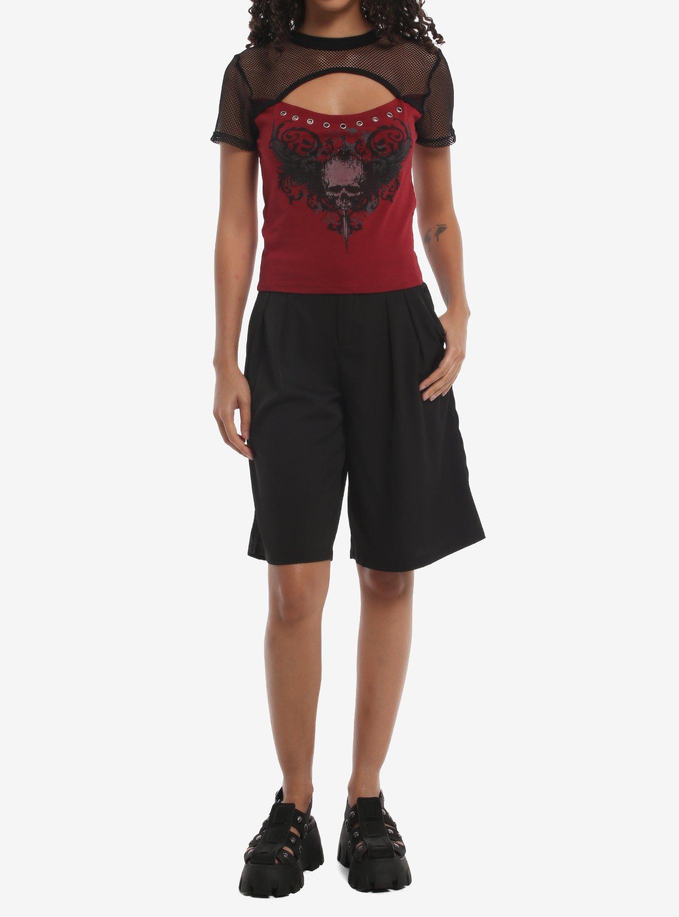 Social Collision Skull Fishnet Cutout Girls Baby T-Shirt, , hi-res
