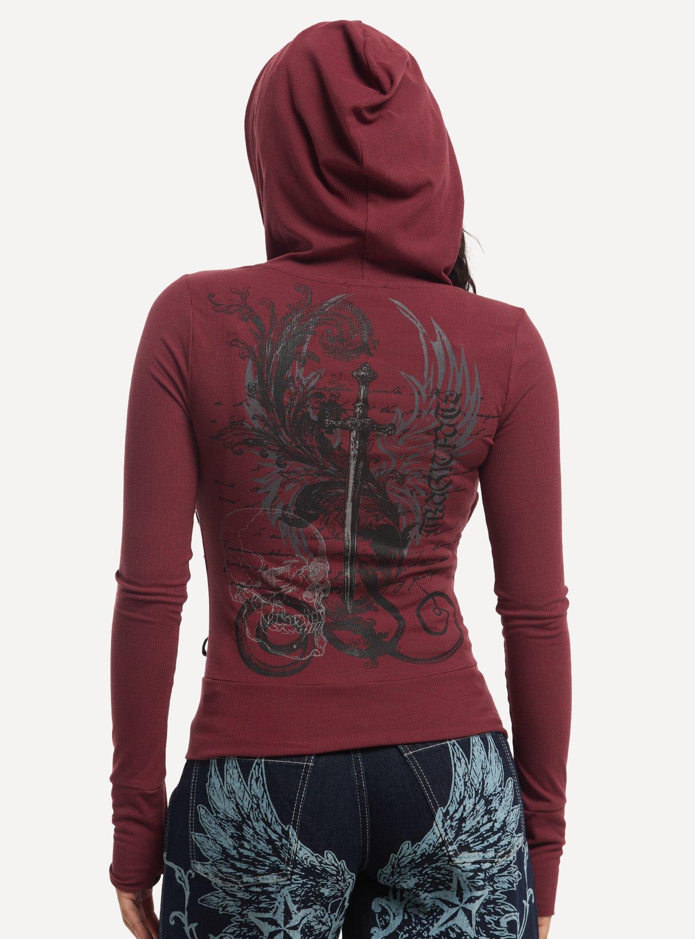 Social Collision Dagger Tragic Fate Ribbed Girls Fitted Hoodie, , hi-res