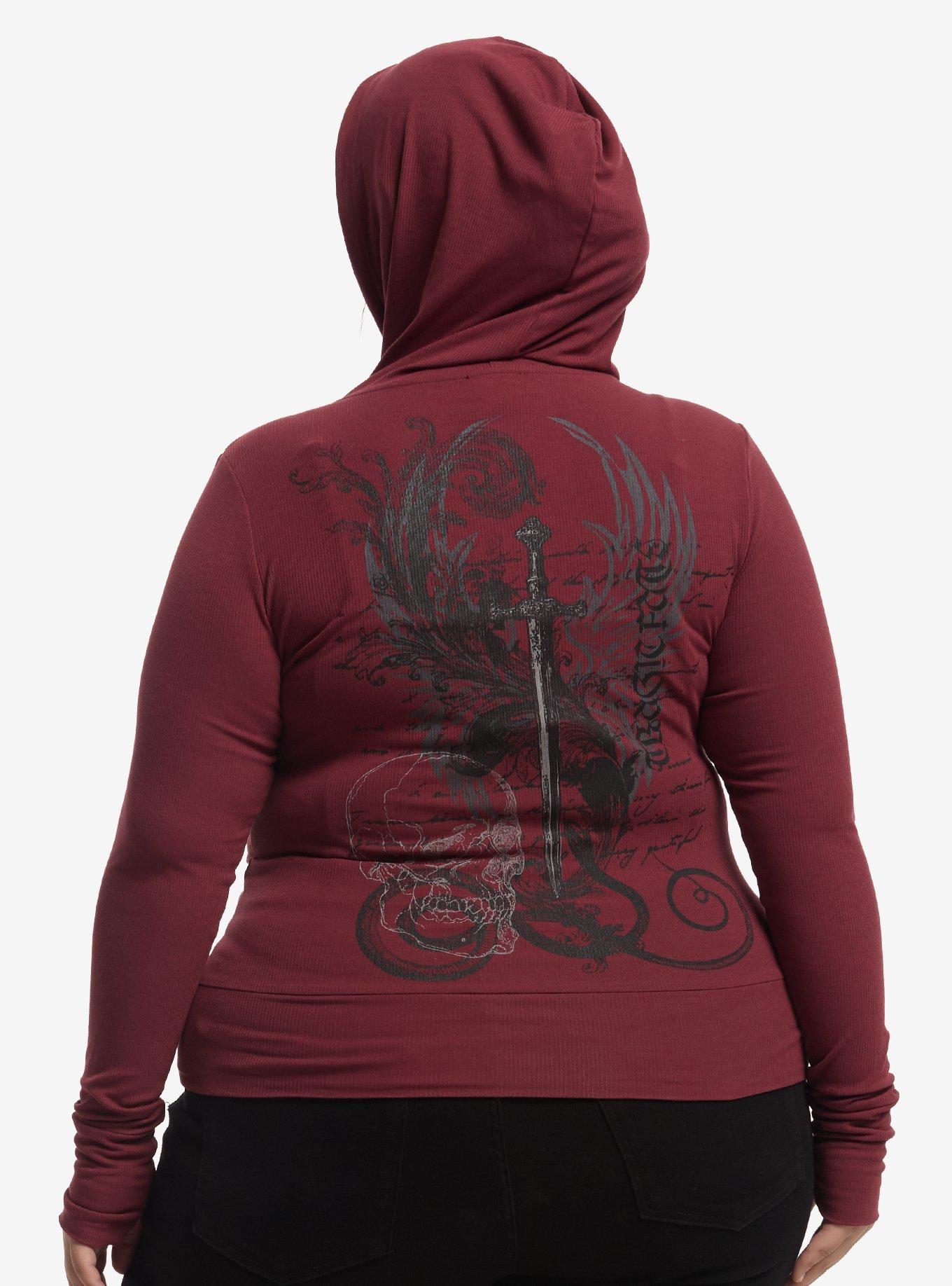 Social Collision Dagger Tragic Fate Ribbed Girls Fitted Hoodie Plus Size, , hi-res